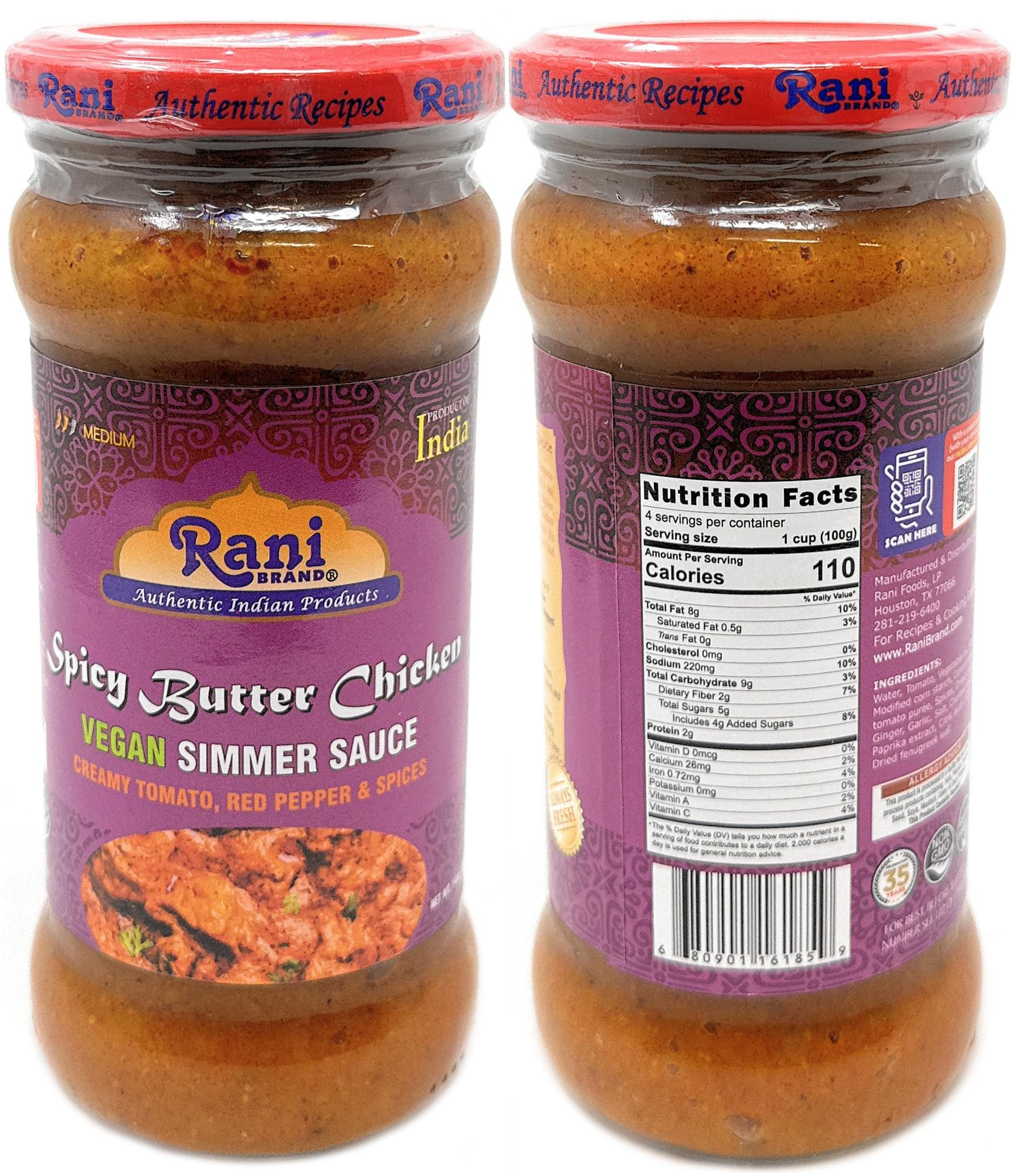 Rani Curry Vegan Simmer Sauces 6-Pack Variety (Tandoori, Tikka, Vindaloo, Korma, Chilli Chicken, Spicy Butter Chicken) 14oz (400g) Glass Jar ~ Easy to Use | All Natural | Gluten Free | Indian Origin - Image 7