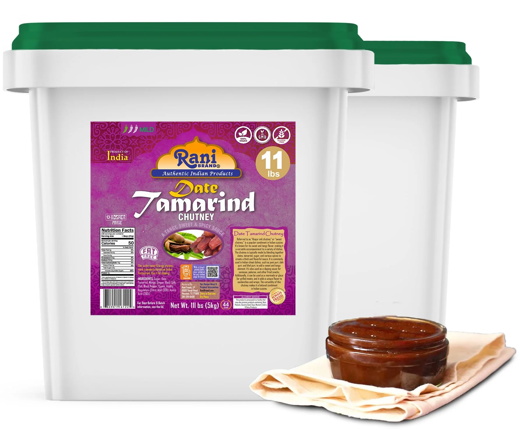 Rani Dates & Tamarind (Imli) Chutney 176oz (11lbs) 5kg Bulk, Ready to eat, Vegan ~ Gluten Free | NON-GMO | Kosher | No Colors | Indian Origin - Image 3