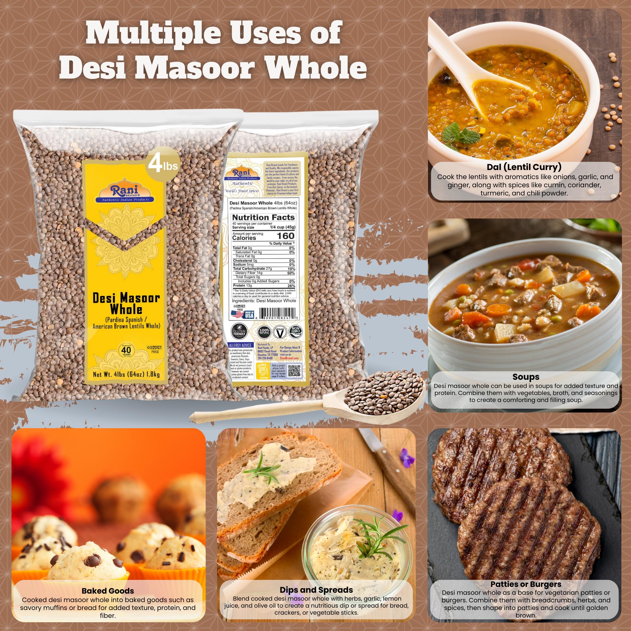 Rani Desi Masoor (Masur) Whole, 64oz (4lbs) 1.81kg (aka. Pardina Spanish) ~ All Natural | Vegan | Kosher | Gluten Friendly | Product of USA - Image 2
