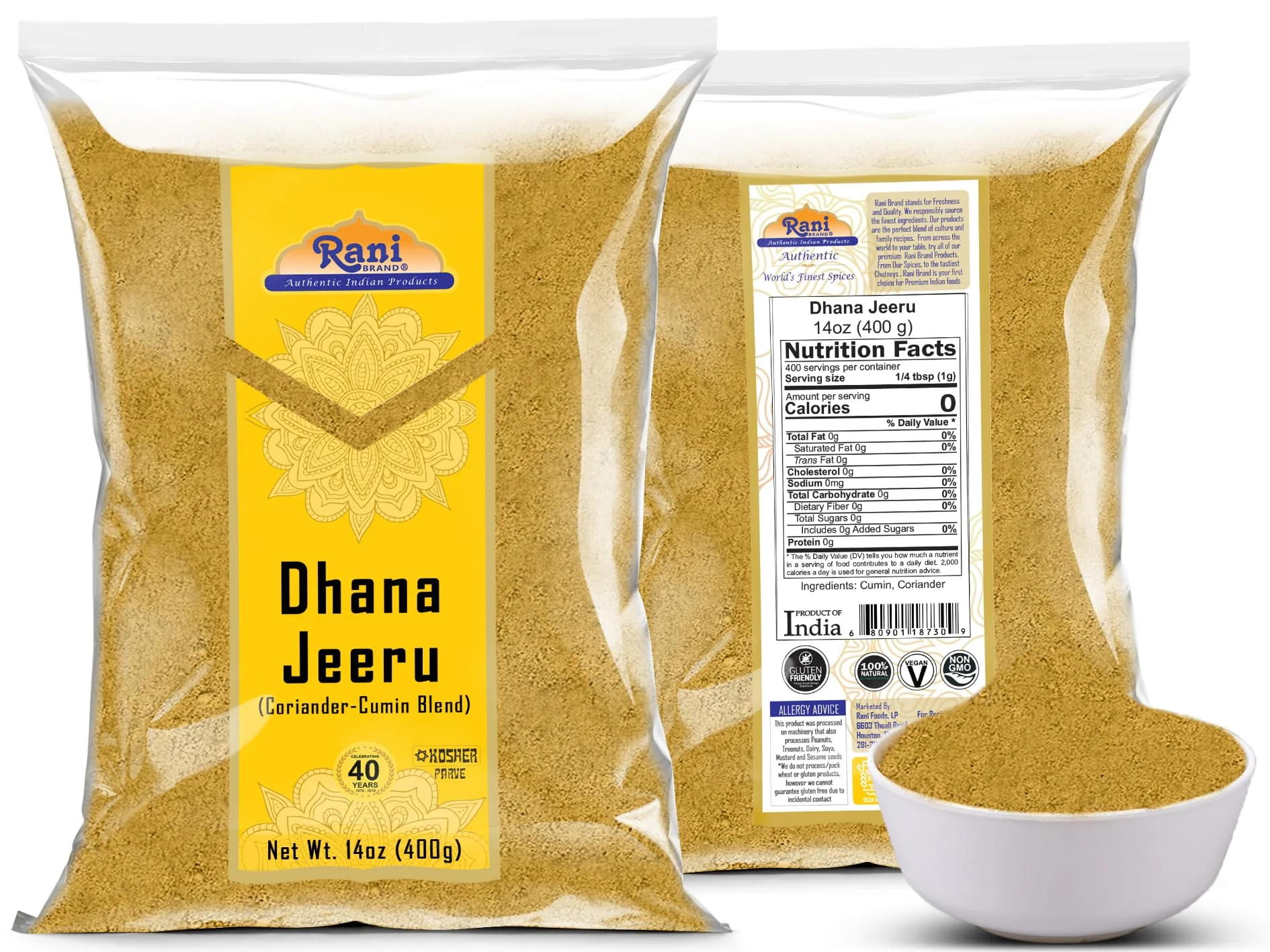 Rani Dhana-Jeeru (Coriander-Cumin Blend 50-50) Powder 14oz (400g) ~ All Natural | Salt Free | Vegan | Gluten Friendly | NON-GMO | Kosher - Image 6