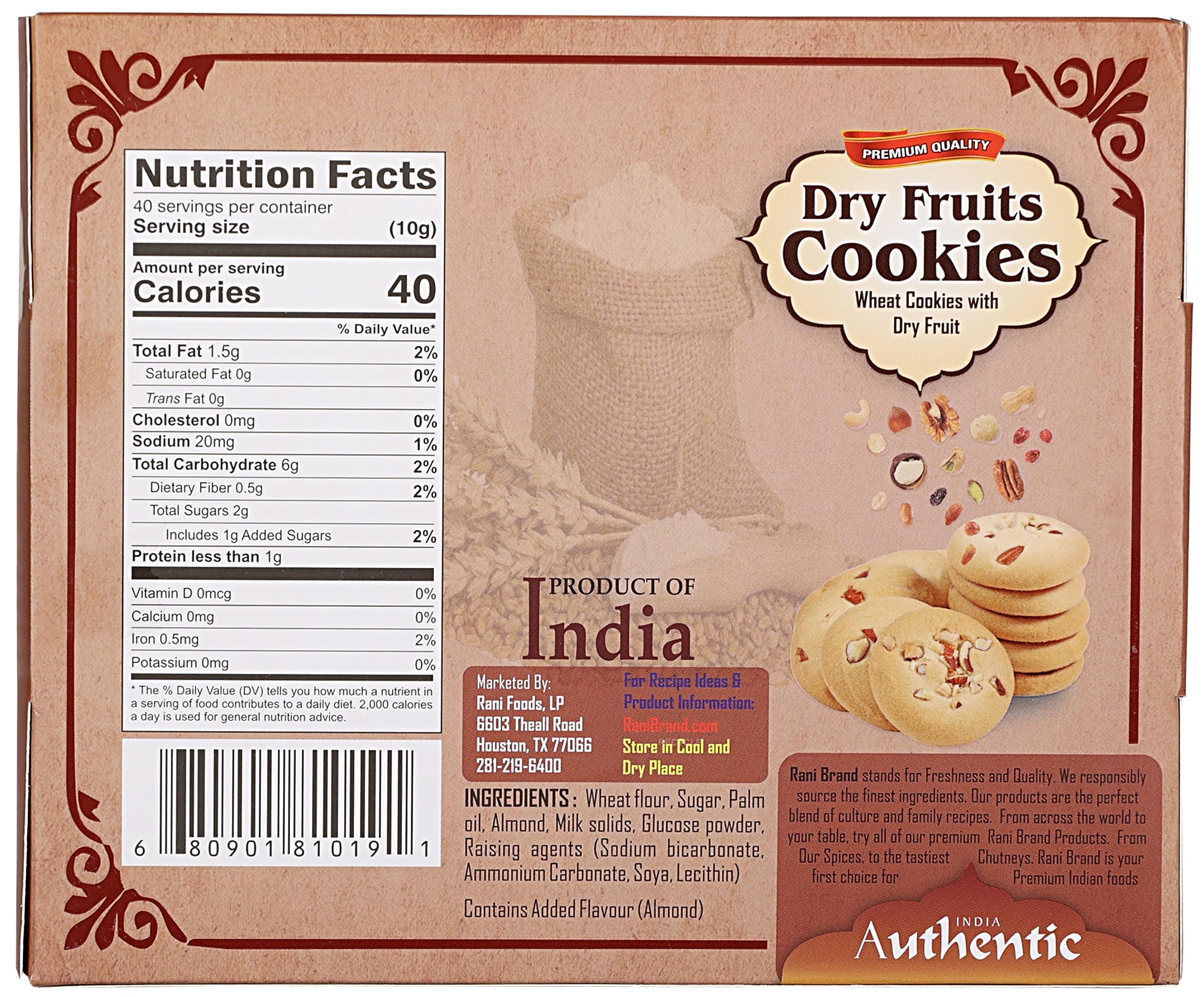 Rani Dry Fruits Cookies (Wheat Cookies with Dry Fruits) 14oz (400g) Pack of 3+1 FREE, Premium Quality Indian Cookies ~ All Natural | Vegan | Non-GMO | Indian Origin - Image 4