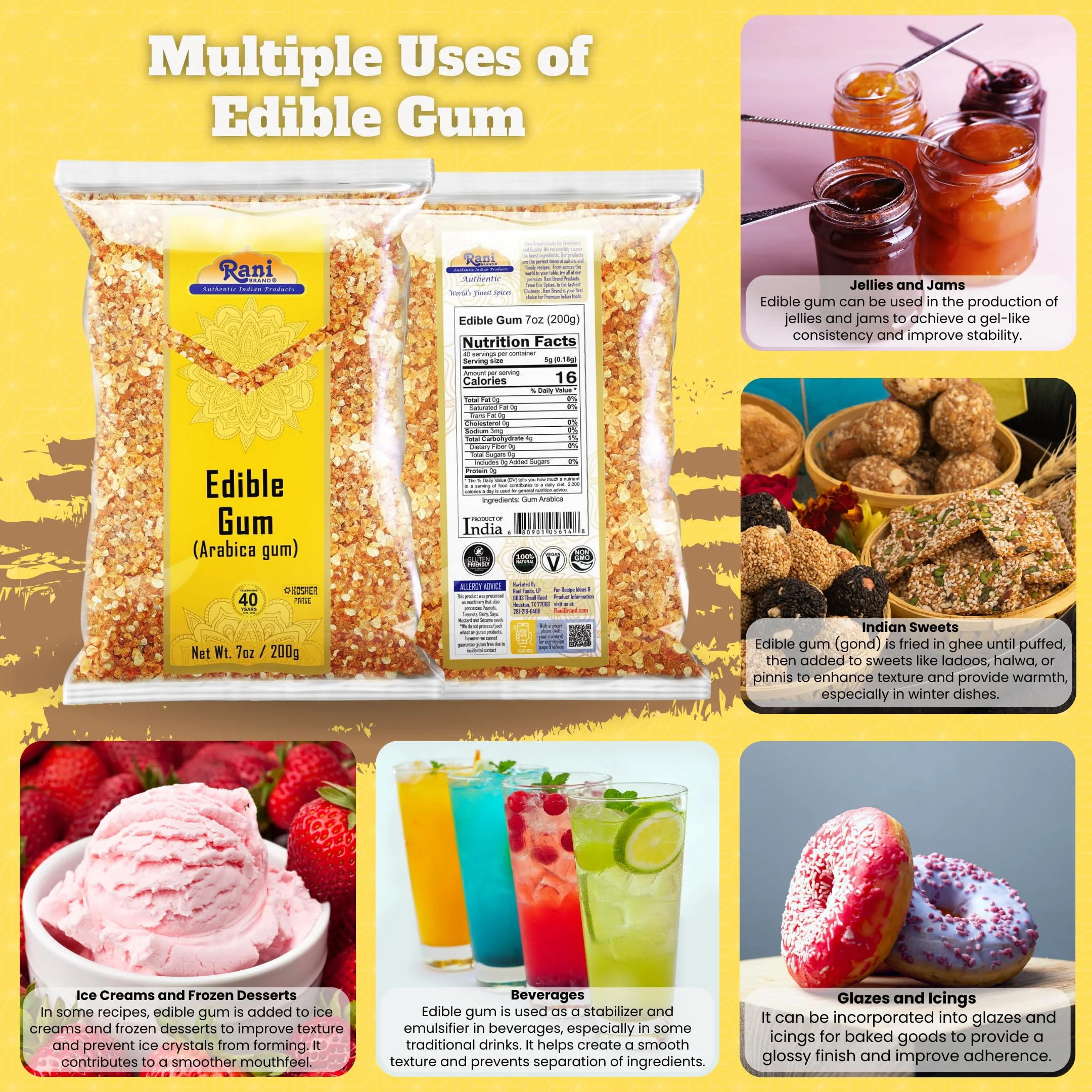 Rani Edible Gum Whole (Arabica Gum) 7oz (200g) ~ All Natural, Salt-Free | Vegan | No Colors | Gluten Friendly | NON-GMO | Indian Origin - Image 2