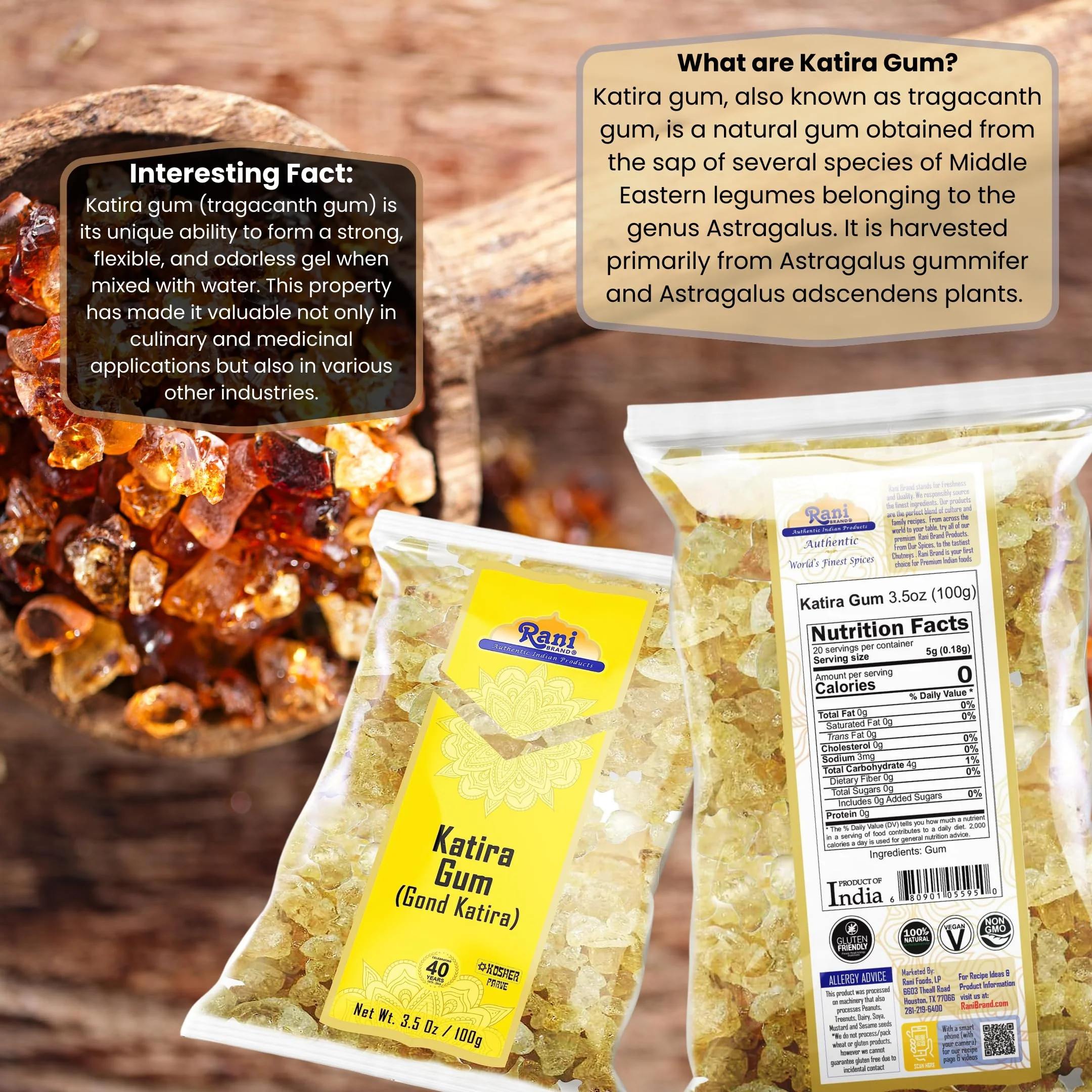 Rani Edible Gum Whole (Goonder Tragacanth Gum) 3.5oz (100g) ~ All Natural, Salt-Free | Vegan | No Colors | Gluten Friendly | NON-GMO | Kosher | Indian Origin - Image 3