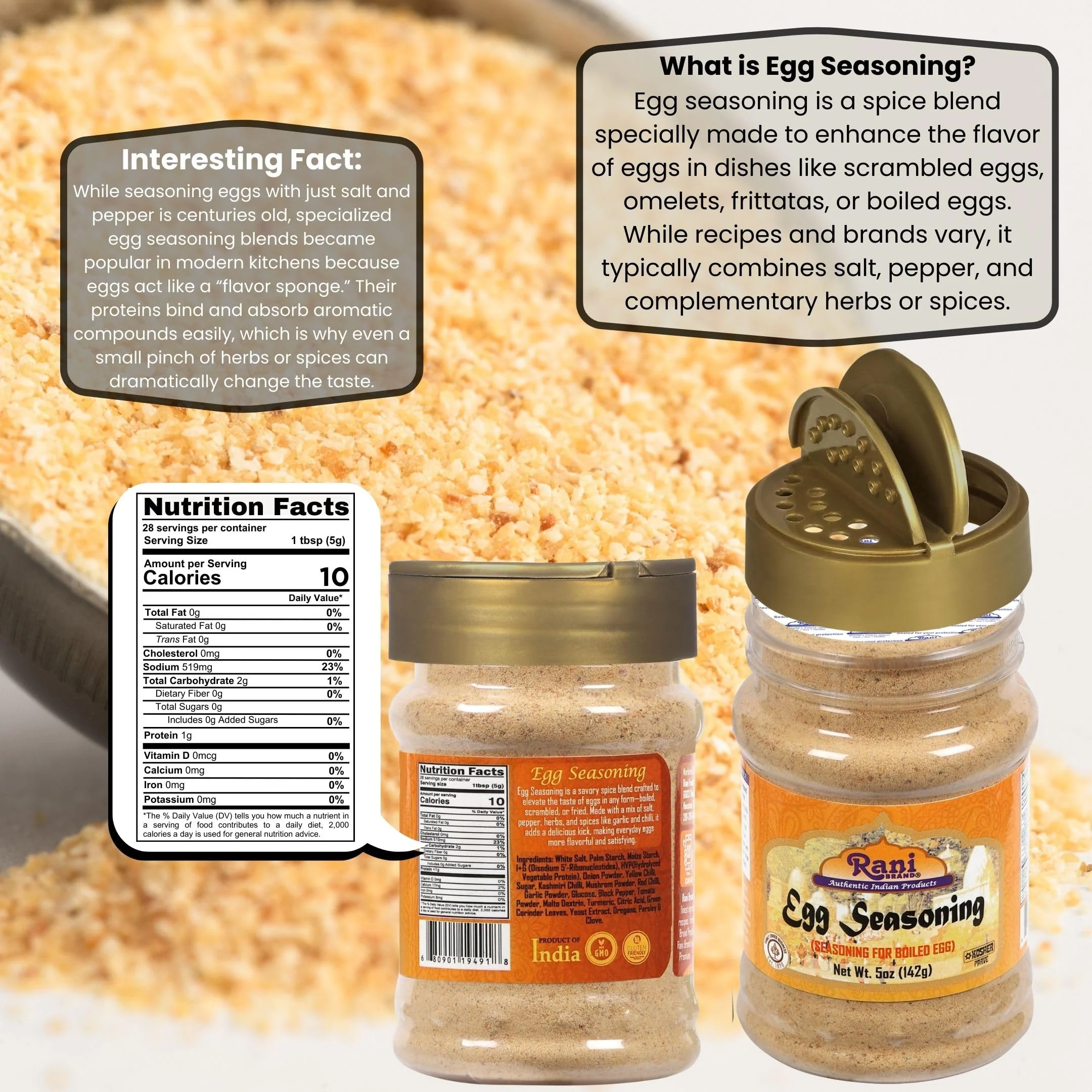 Rani Egg Seasoning (Seasoning for Boiled Egg) 5oz (141g) PET Jar ~ Shaker Top For Your Eggs or Tofu Scramble | All Natural | Vegan | Gluten Friendly | NON-GMO | Indian Origin - Image 3