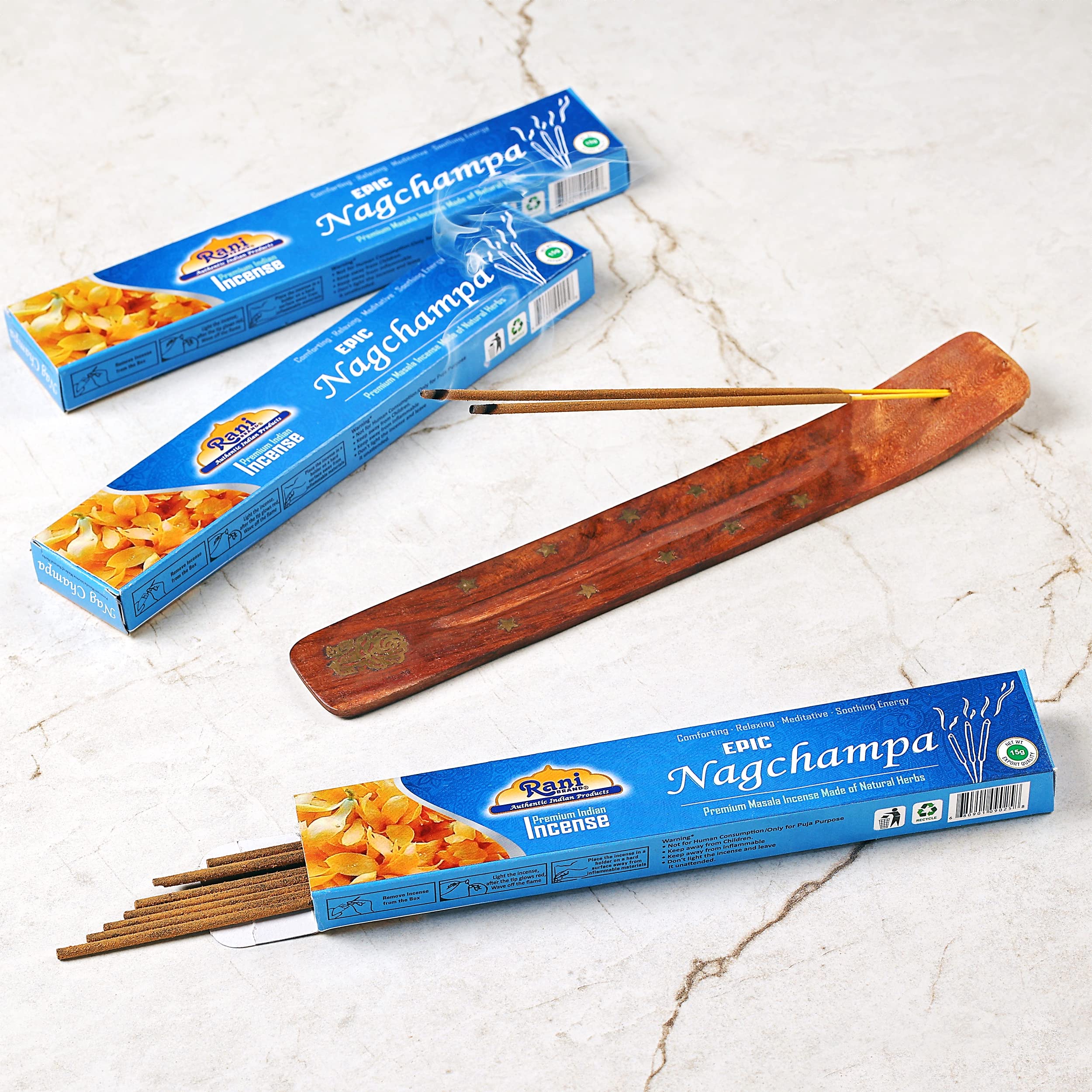 Rani Epic Nagchampa Incense (Premium Masala Incense Made of Natural Herbs) 15g x 10 Packets ~ Total of 100 Incense sticks | For Puja Purposes | Indian Origin - Image 2