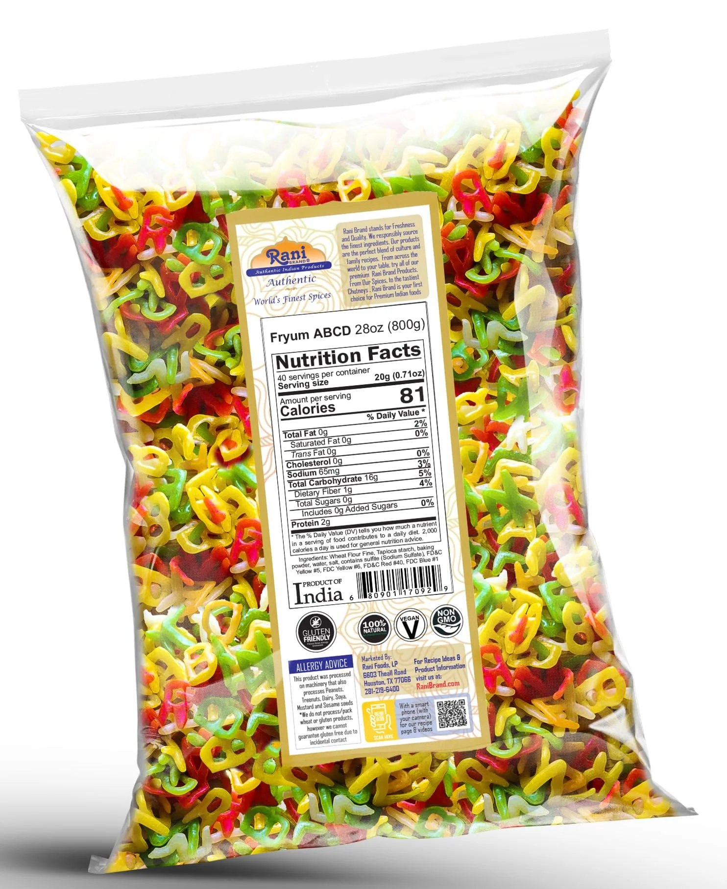 Rani Far Far / Fryums (Wheat & Tapioca Pellet) ABCD Shape 28oz (800g) ~ Vegan, Kosher, Uncooked, Used to Make Papad, Bhungra / Chip Snack - Image 8