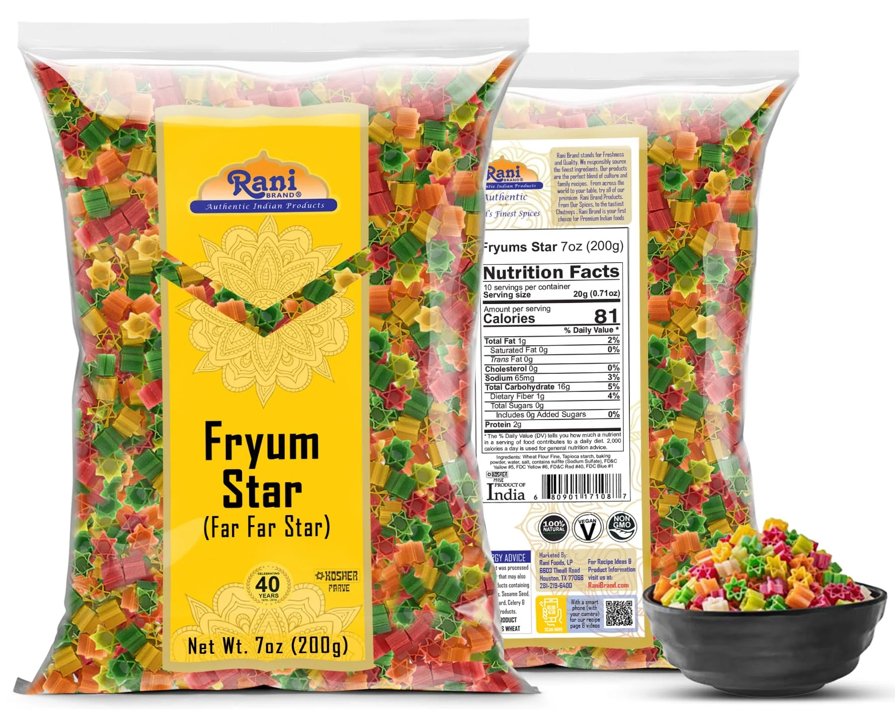 Rani Far Far / Fryums (Wheat & Tapioca Pellet) Star Shape 7oz (200g) ~ Vegan, Kosher, Uncooked, Used to Make Papad, Bhungra / Chip Snack - Image 6