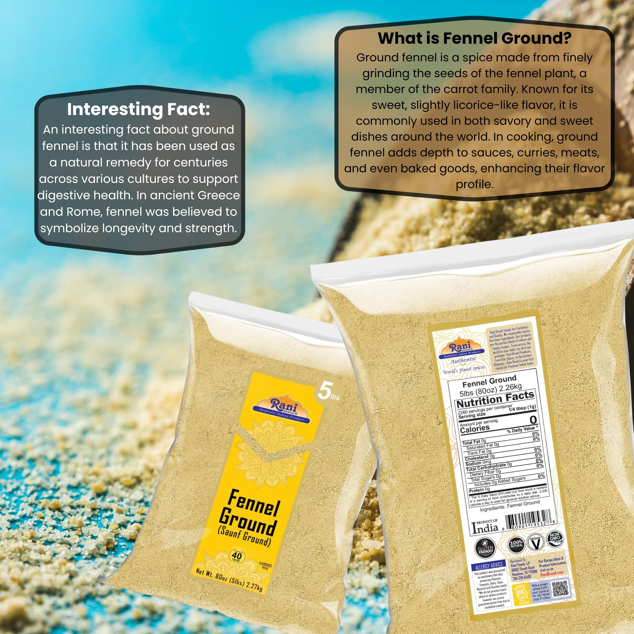 Rani Fennel Ground (Saunf) Powder Spice 80oz (5lbs) 2.27kg Bulk ~ All Natural | Gluten Friendly | NON-GMO | Kosher | Vegan | Indian Origin - Image 3