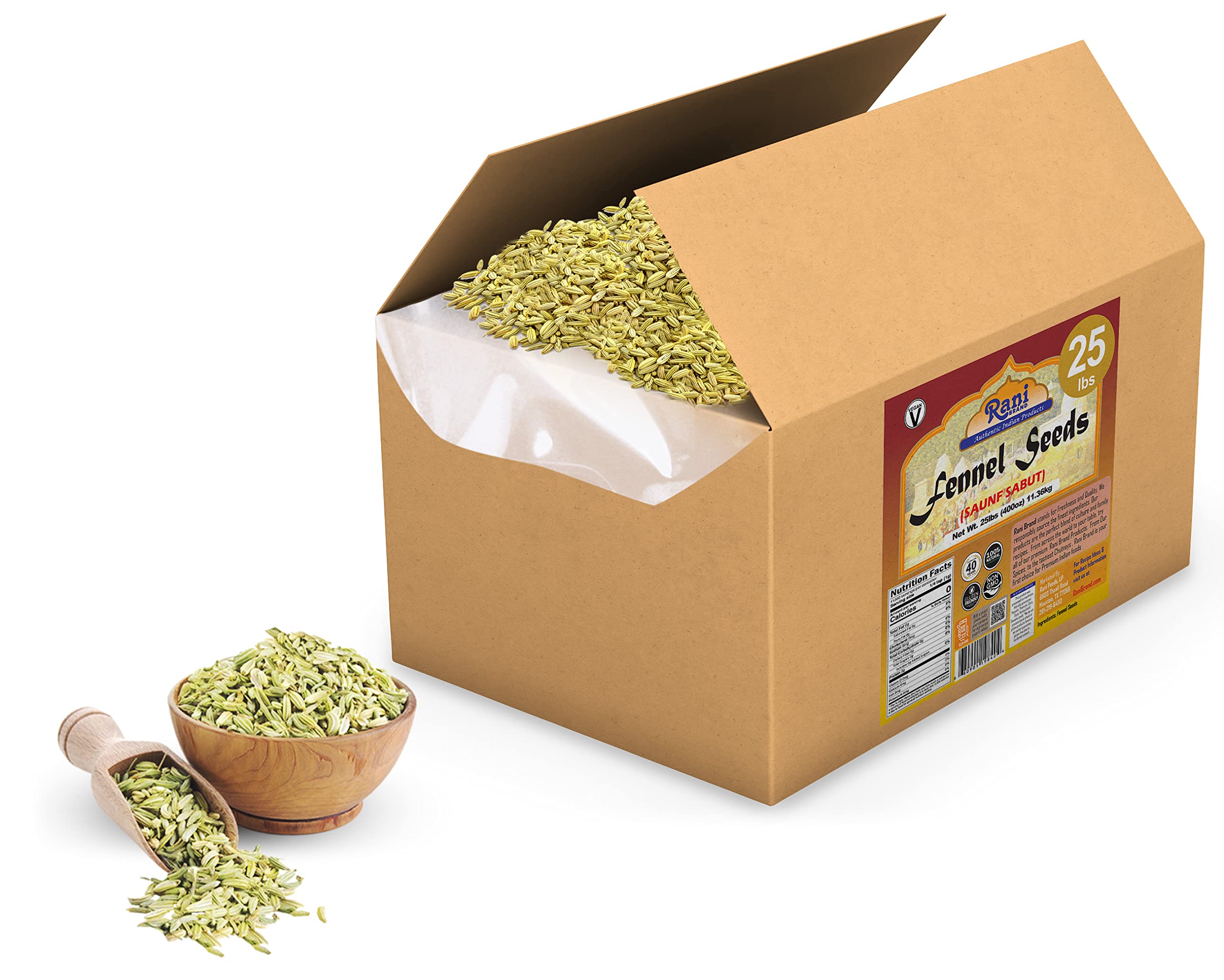 Rani Fennel Seeds (Saunf Sabut) Whole Spice 400oz (25lbs) 11.36kg Bulk Box ~ All Natural | Gluten Friendly | NON-GMO | Vegan | Indian Origin - Image 3