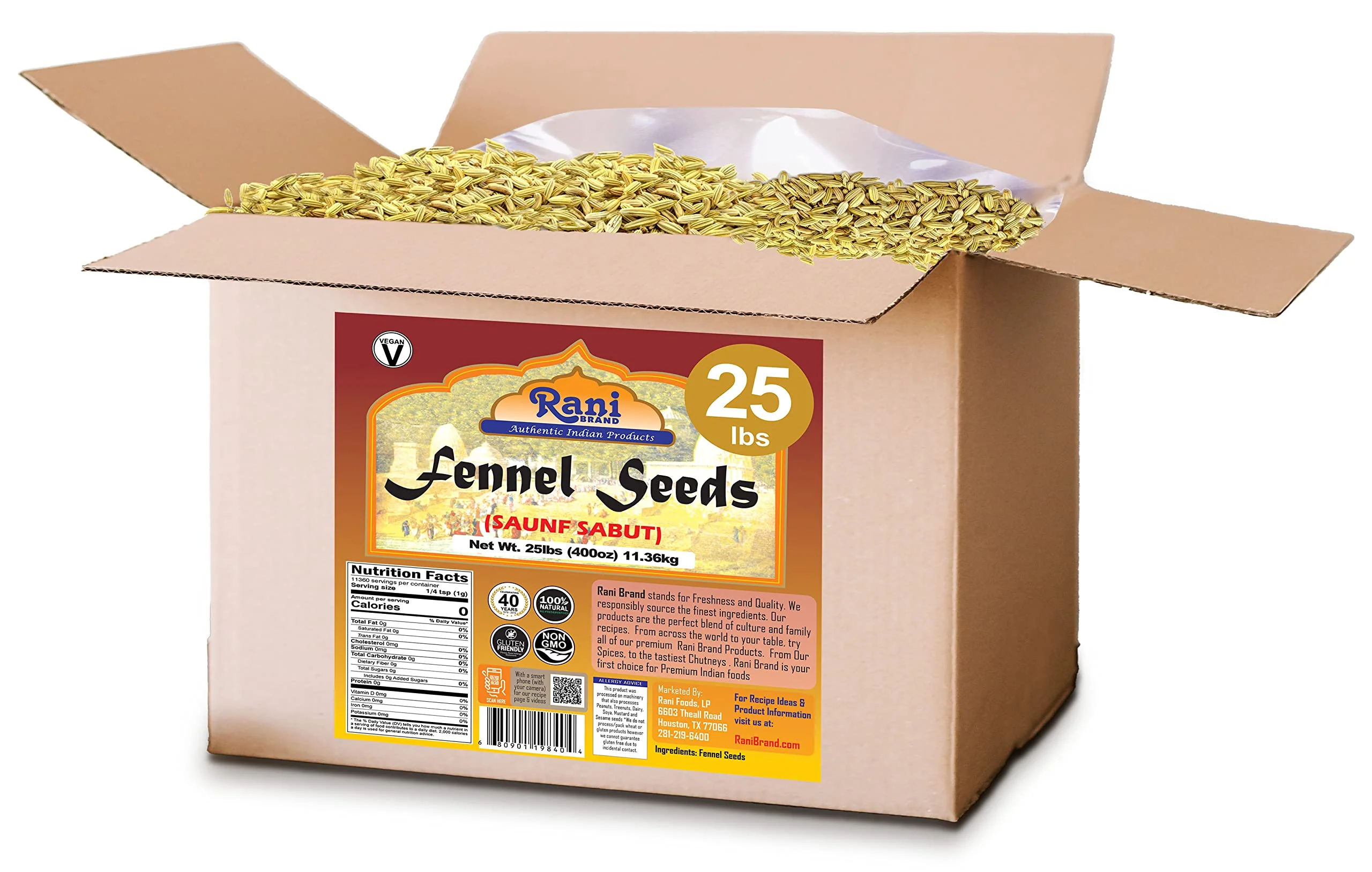 Rani Fennel Seeds (Saunf Sabut) Whole Spice 400oz (25lbs) 11.36kg Bulk Box ~ All Natural | Gluten Friendly | NON-GMO | Vegan | Indian Origin - Image 4