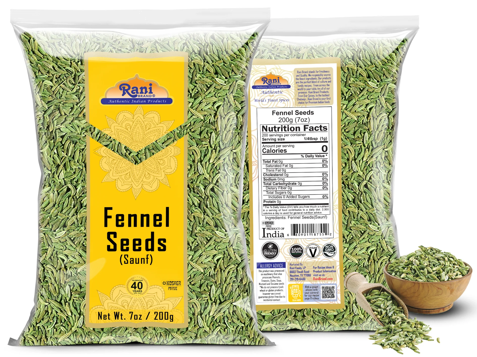Rani Fennel Seeds (Saunf Sabut) Whole Spice 7oz (200g) All Natural ~ Gluten Friendly | NON-GMO | Kosher | Vegan | Indian Origin - Image 3