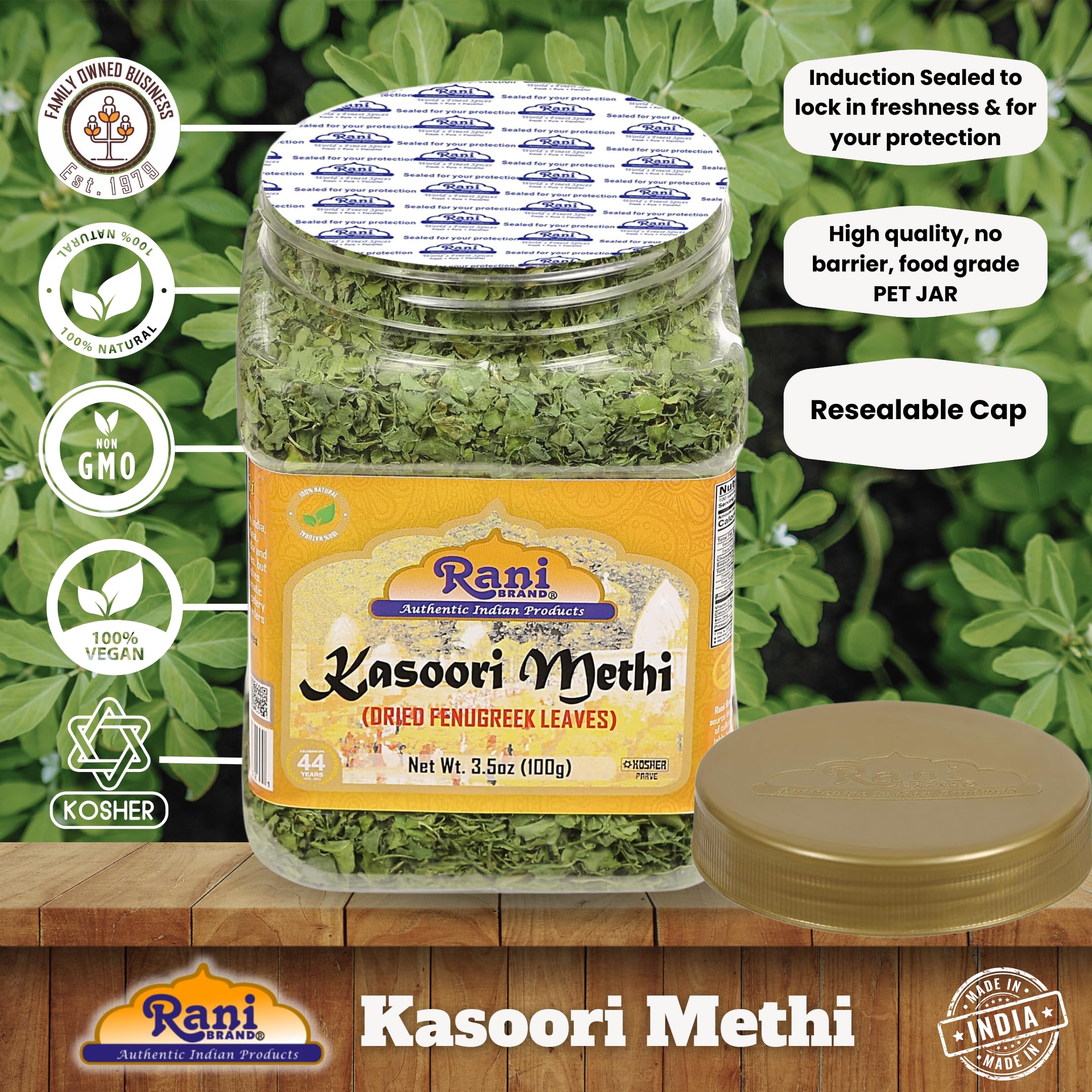 Rani Fenugreek Leaves Dried, All Natural (Kasoori Methi) 3.5oz (100g) PET Jar ~ All Natural | Gluten Friendly | Non-GMO | Kosher | Vegan - Image 4
