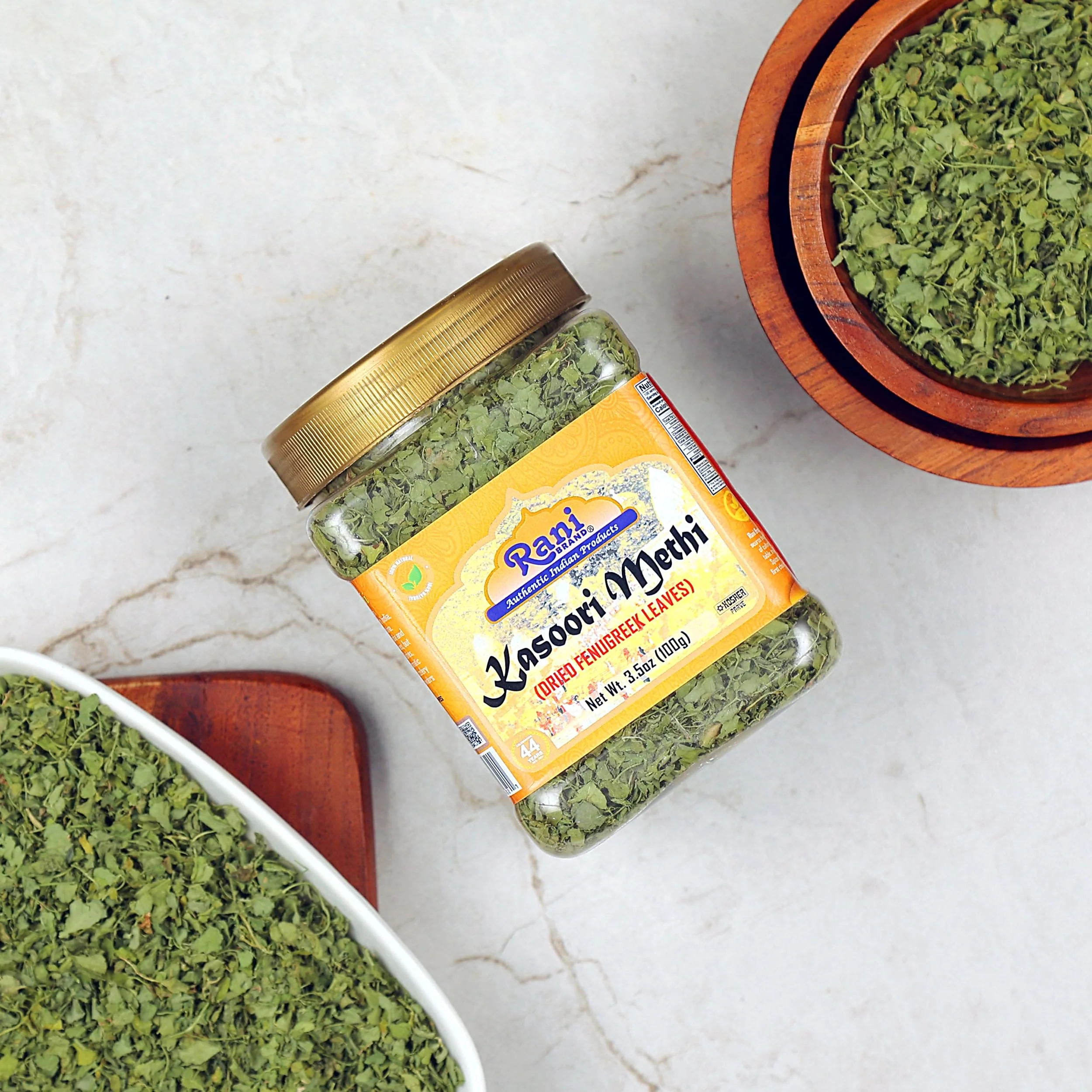 Rani Fenugreek Leaves Dried, All Natural (Kasoori Methi) 3.5oz (100g) PET Jar ~ All Natural | Gluten Friendly | Non-GMO | Kosher | Vegan - Image 5
