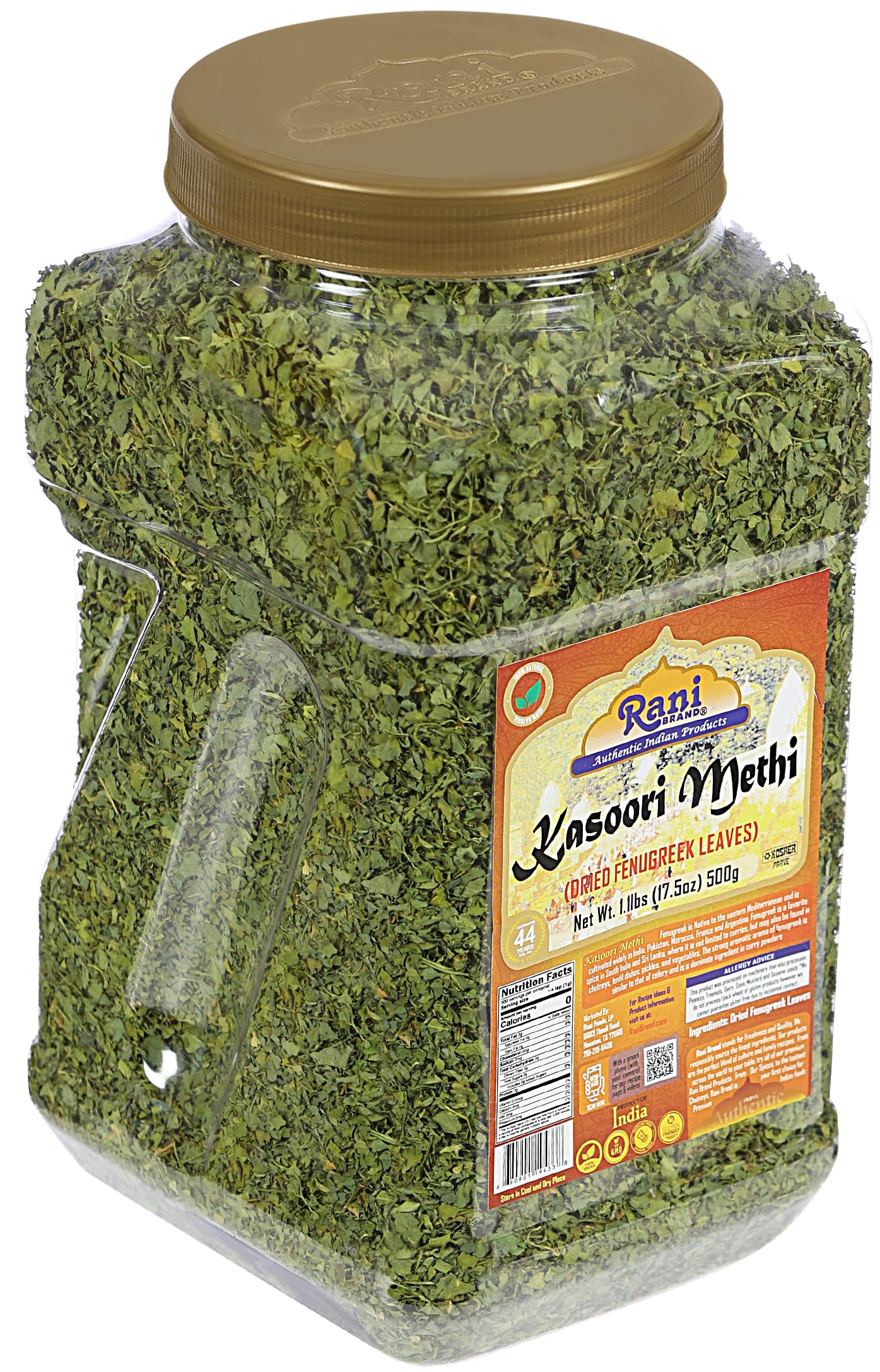 Rani Fenugreek Leaves Dried (Kasoori Methi) 17.5oz (1.1lbs) 500g PET Jar ~ All Natural | Vegan | Gluten Friendly | NON-GMO | Kosher | Indian Origin - Image 7