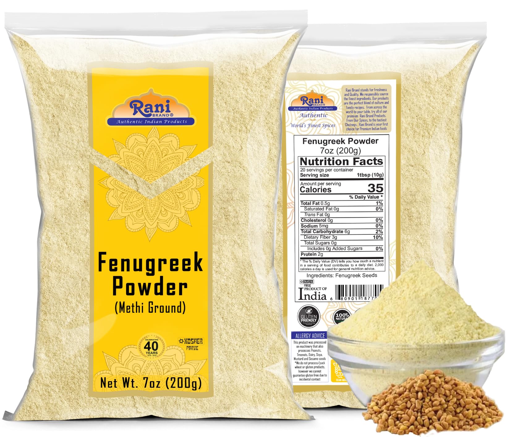 Rani Fenugreek (Methi) Seeds Ground Powder 7oz (200g) Trigonella foenum graecum ~ All Natural | Vegan | Gluten Friendly | Non-GMO | Kosher | Indian Origin, used in cooking & Ayurvedic spice - Image 6