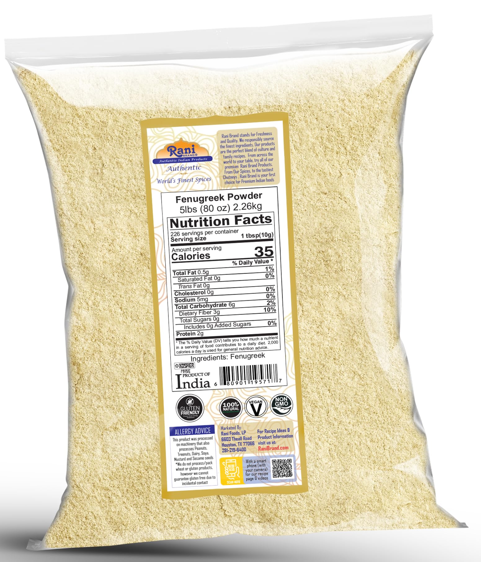 Rani Fenugreek (Methi) Seeds Ground Powder 80oz (5lbs) 2.27kg Trigonella foenum graecum ~ All Natural | Vegan | Gluten Friendly | Non-GMO | Kosher| Indian Origin, used in cooking & Ayurvedic spice - Image 4