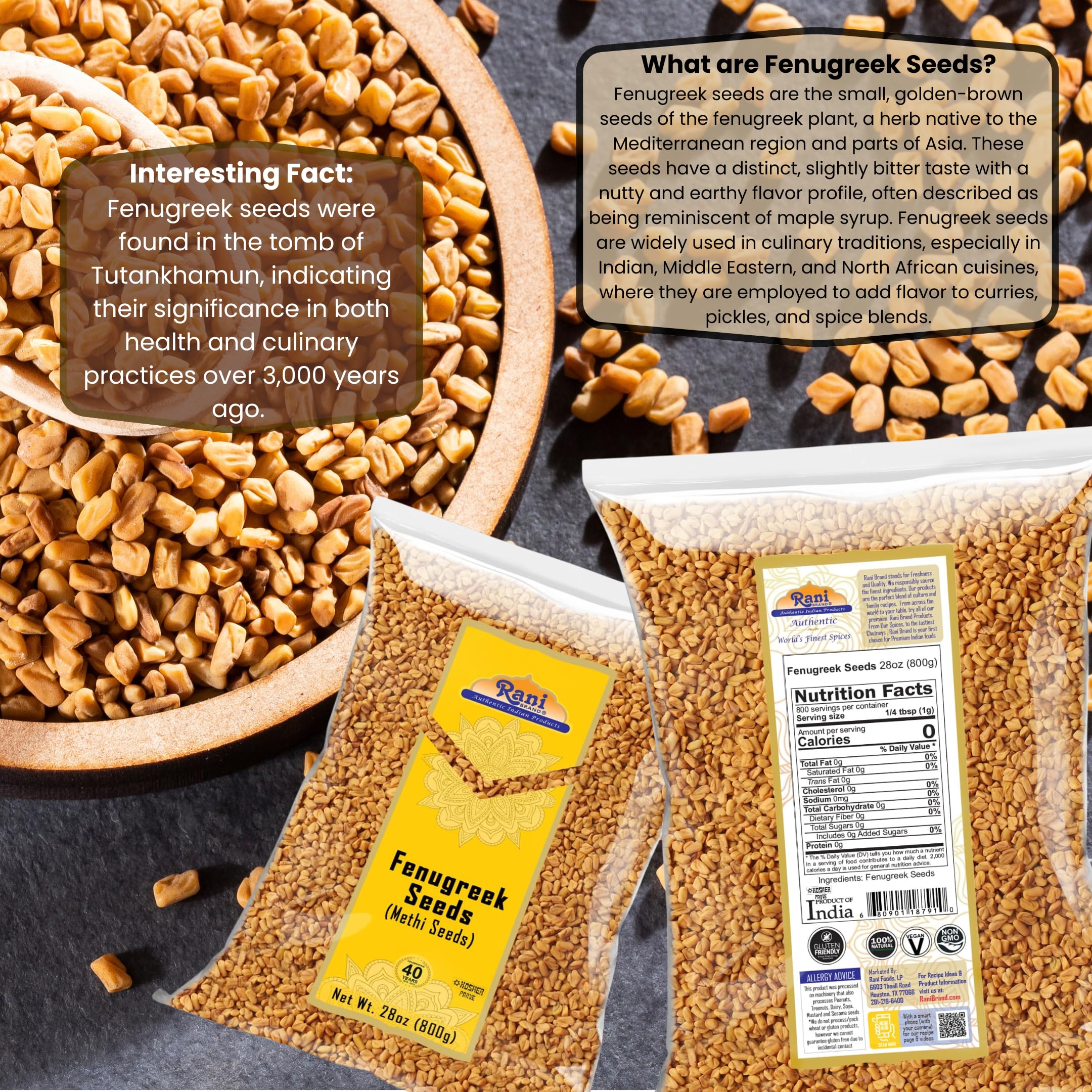 Rani Fenugreek (Methi) Seeds Whole 28oz (800g) Trigonella foenum graecum ~ All Natural | Vegan | Gluten Friendly | Non-GMO | Kosher | Indian Origin - Image 3