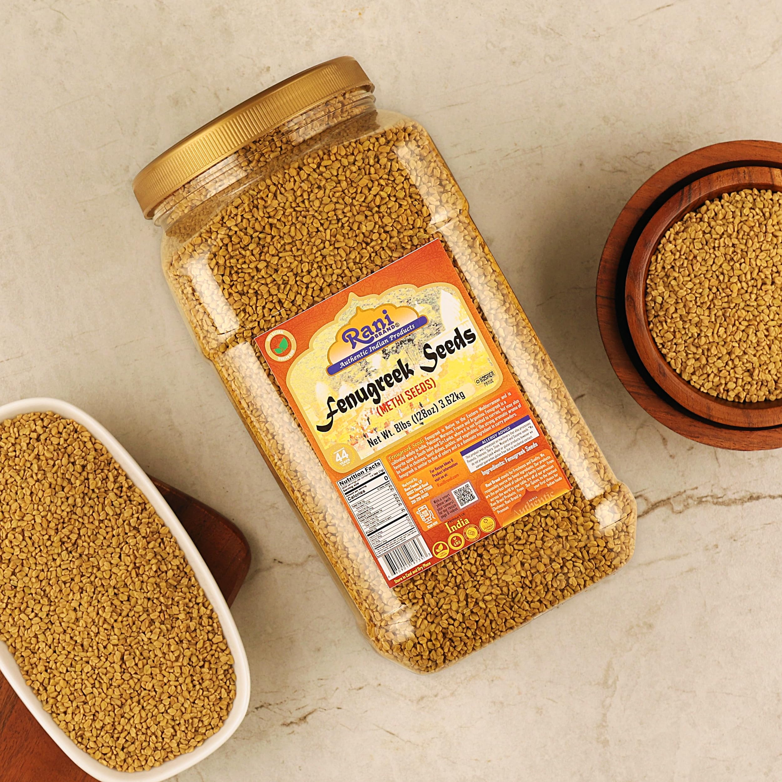 Rani Fenugreek (Methi) Seeds Whole 128oz (8lbs) 3.62kg Bulk PET Jar, Trigonella foenum graecum ~ All Natural | Vegan | Gluten Friendly | Non-GMO | Kosher | Indian Origin - Image 5