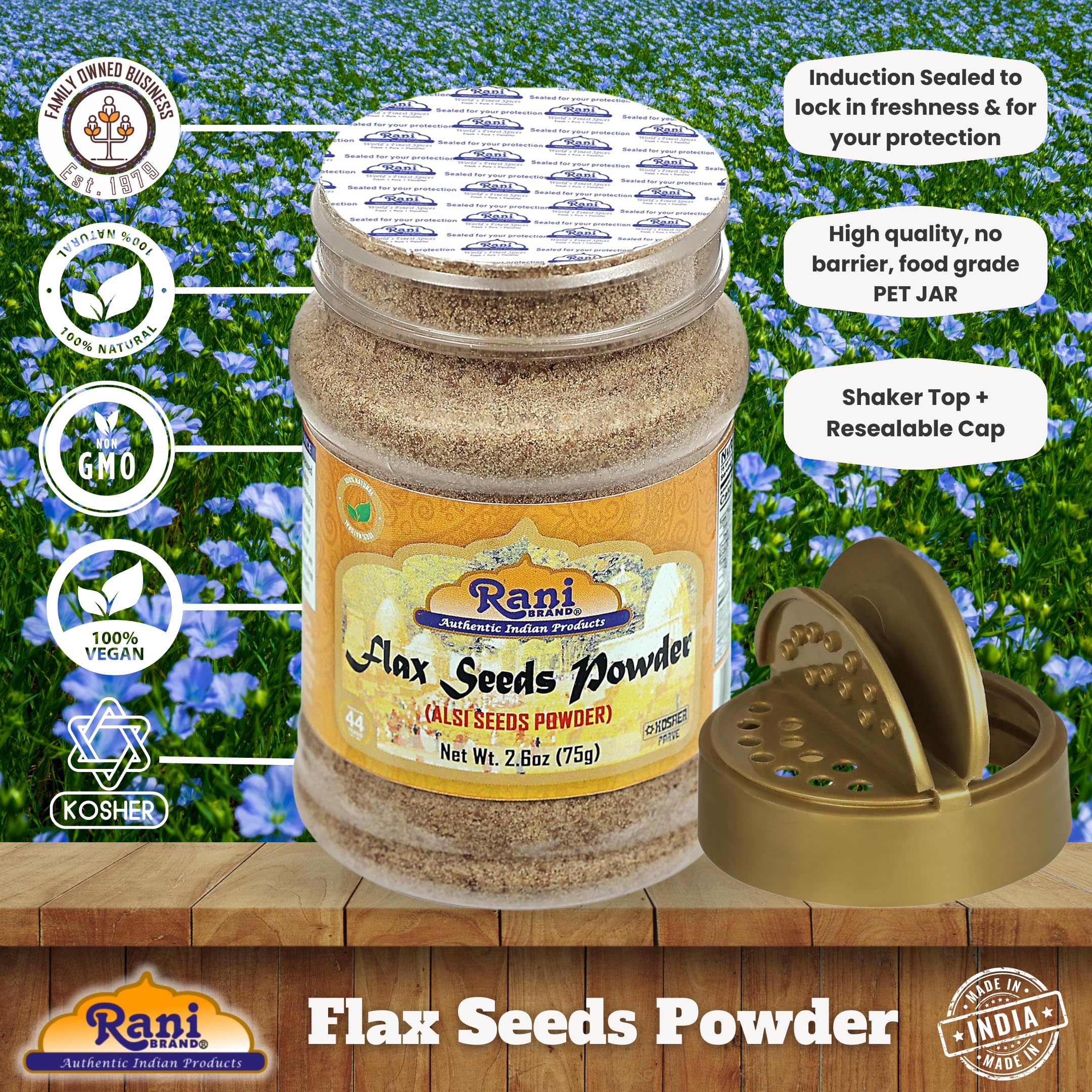 Rani Flax Seeds Powder (Alsi, Linum usitatissimum) 2.6oz (75g) PET Jar | All Natural ~ Gluten Free Ingredients | Non-GMO | Kosher | Vegan | Indian Origin - Image 4