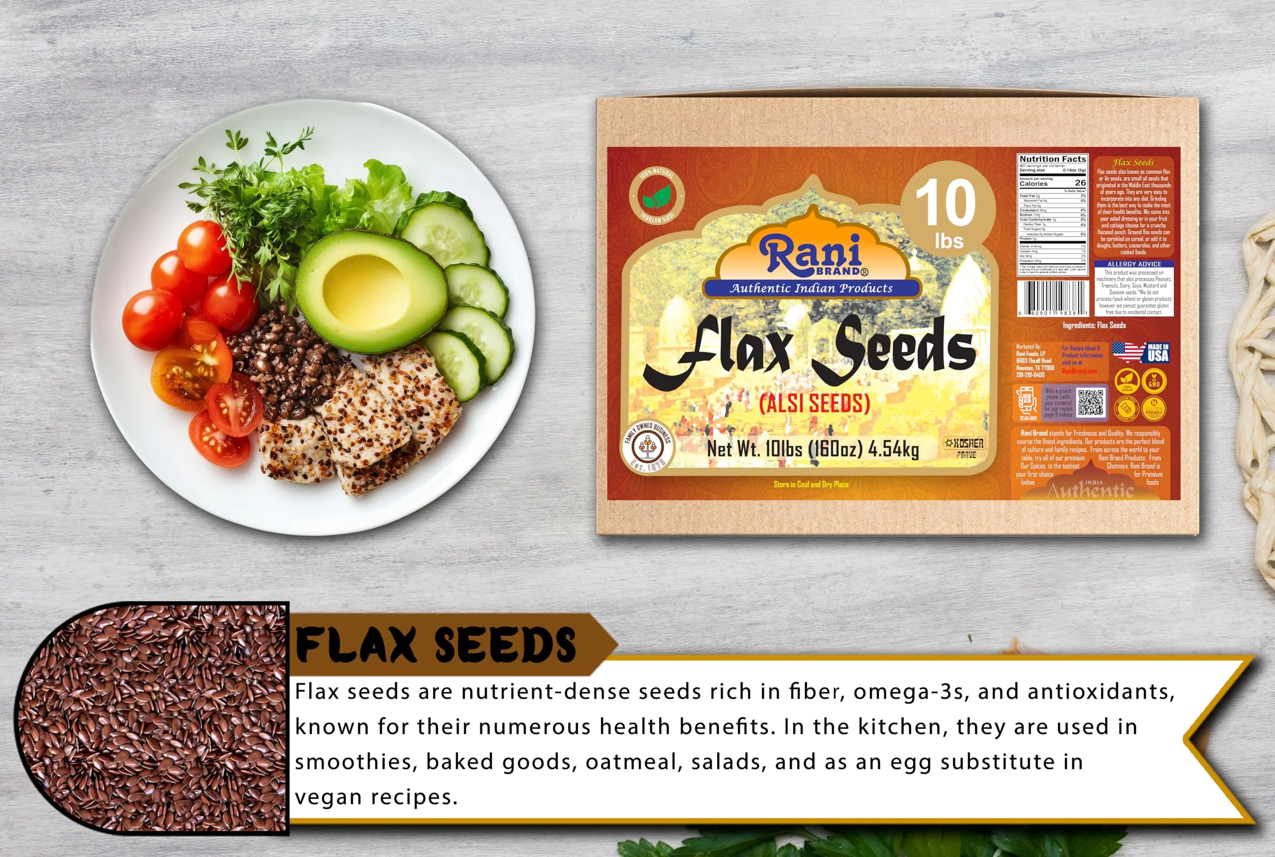 Rani Flax Seeds Whole Raw (Alsi, Linum usitatissimum) 160oz (10lbs) 4.54kg Bulk Box ~ All Natural | Gluten Friendly | Non-GMO | Kosher | Vegan | Indian Origin - Image 6