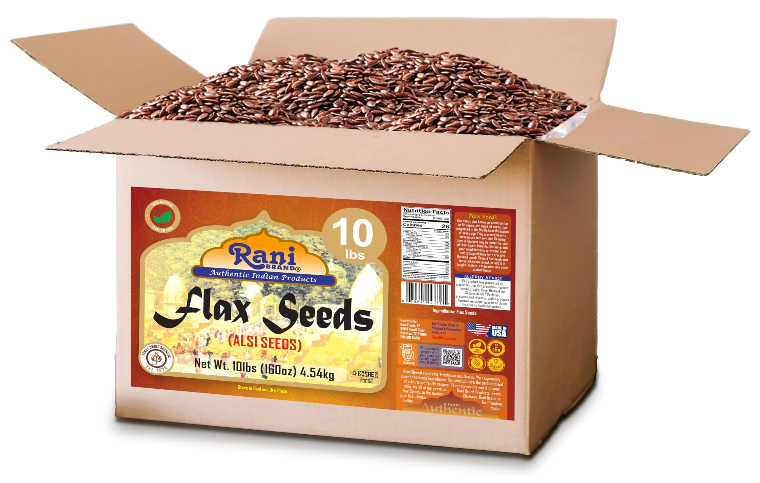 Rani Flax Seeds Whole Raw (Alsi, Linum usitatissimum) 160oz (10lbs) 4.54kg Bulk Box ~ All Natural | Gluten Friendly | Non-GMO | Kosher | Vegan | Indian Origin - Image 8