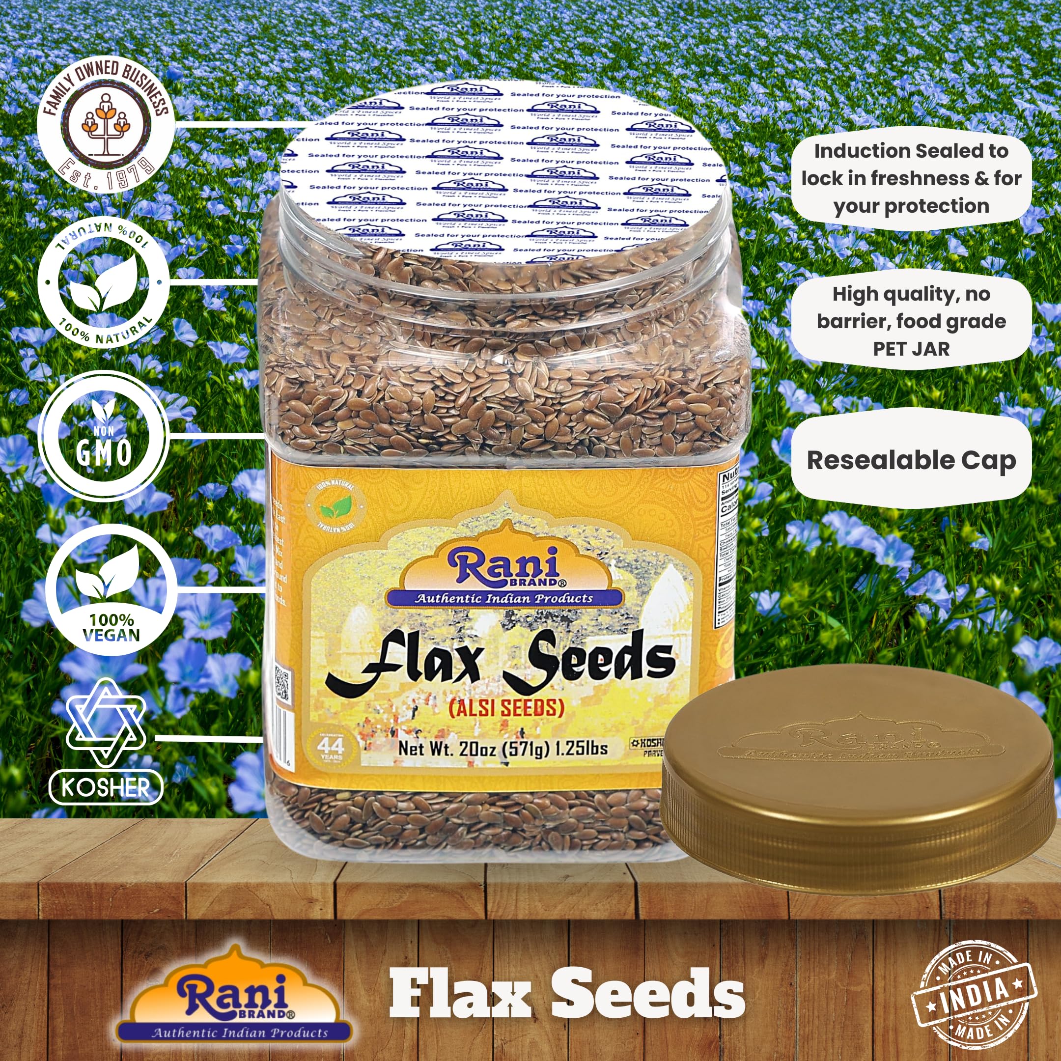 Rani Flax Seeds Whole Raw (Alsi, Linum usitatissimum) 20oz (567g) PET Jar | All Natural ~ Gluten Friendly | NON-GMO | Vegan | Kosher | Product of USA - Image 4