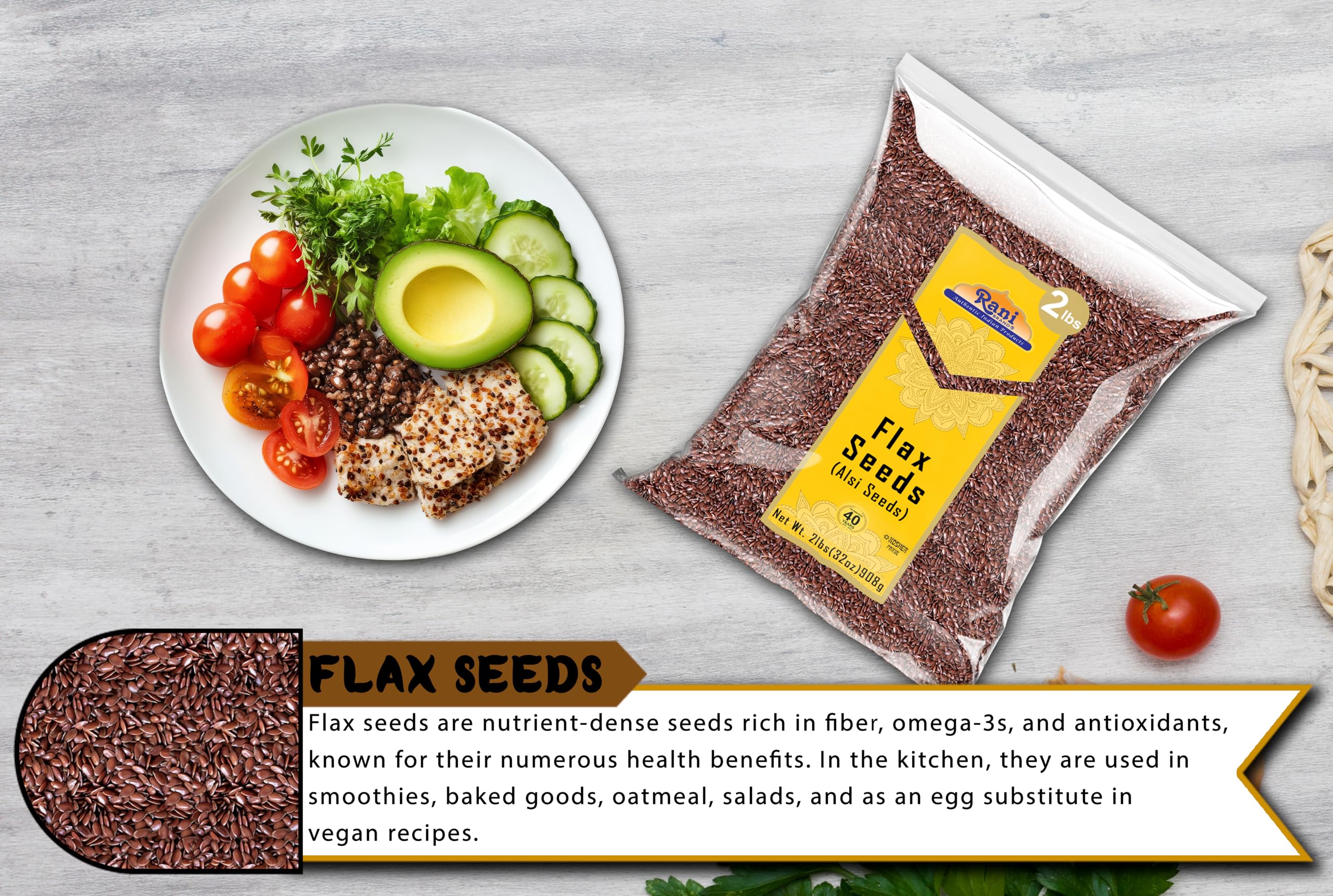 Rani Flax Seeds Whole Raw (Alsi, Linum usitatissimum) 32oz (2lbs) 908g ~ All Natural | Gluten Friendly | Non-GMO | Kosher | Vegan | Indian Origin - Image 6