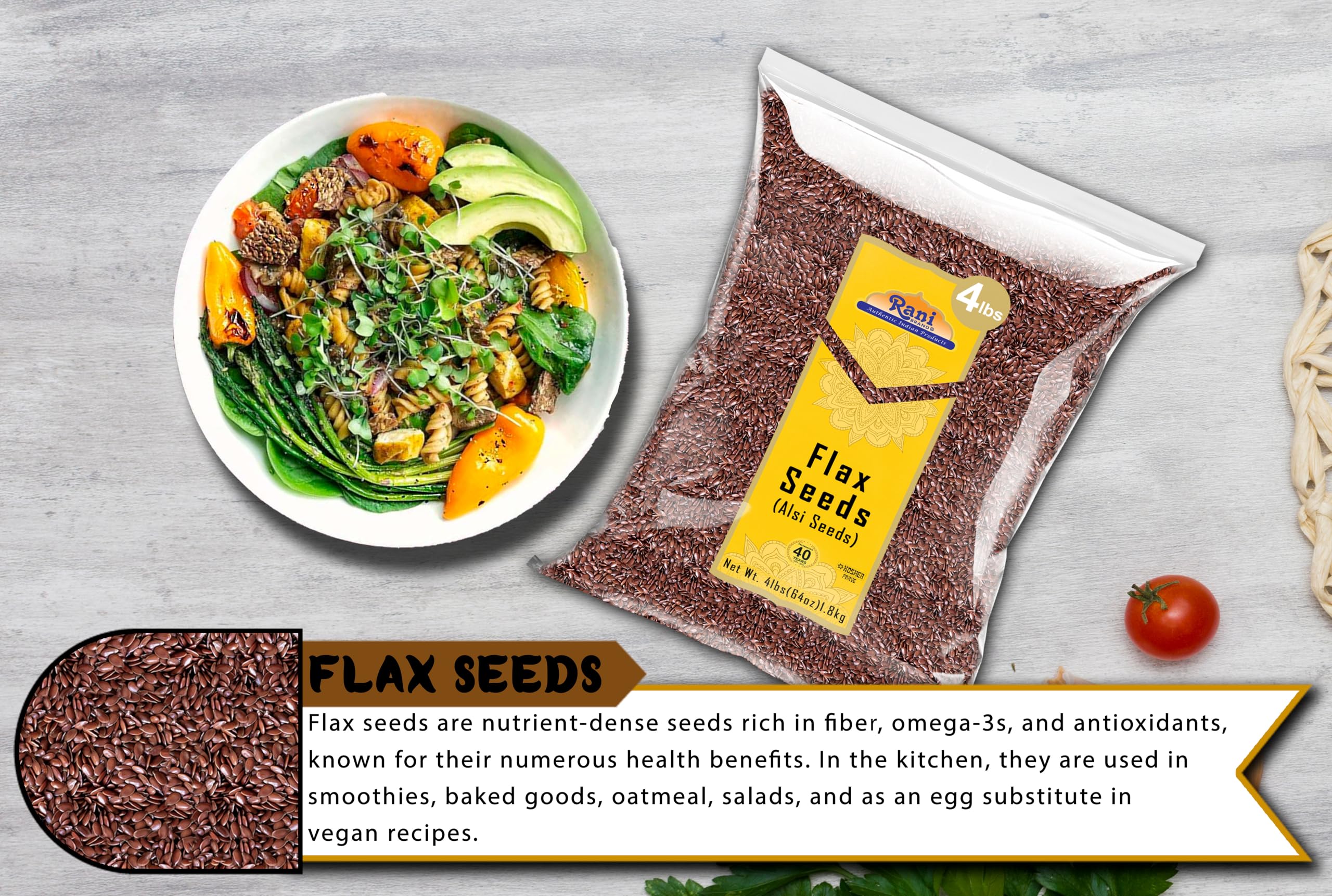 Rani Flax Seeds Whole Raw (Alsi, Linum usitatissimum) 64oz (4lbs) 1.81kg Bulk ~ All Natural | Gluten Friendly | Non-GMO | Kosher | Vegan | Indian Origin - Image 6