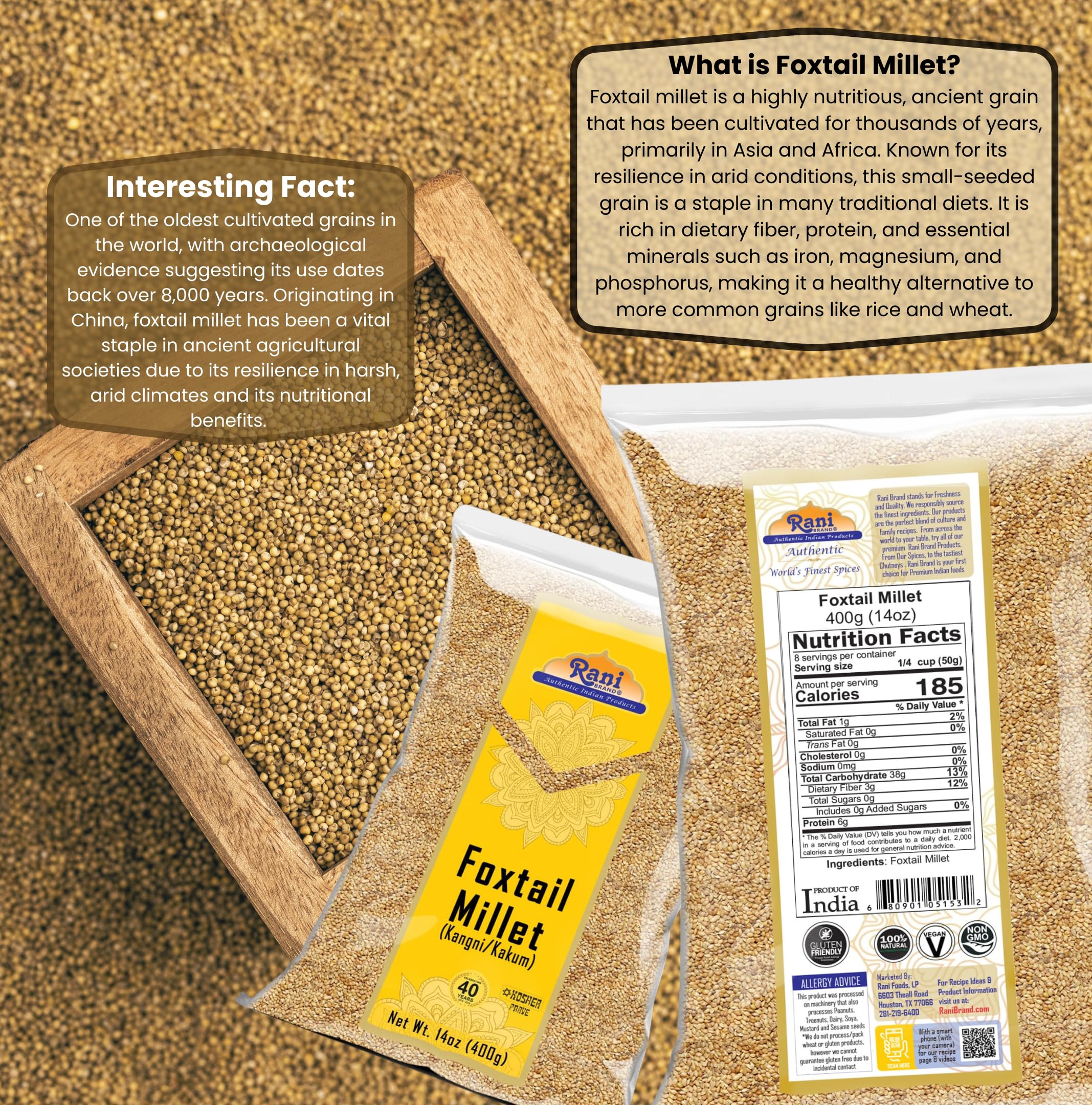 Rani Foxtail Millet Polished (Setaria italica) Ancient Grains 400g (14oz) ~ All Natural | Gluten Friendly | NON-GMO | Kosher | Vegan | Indian Origin - Image 3