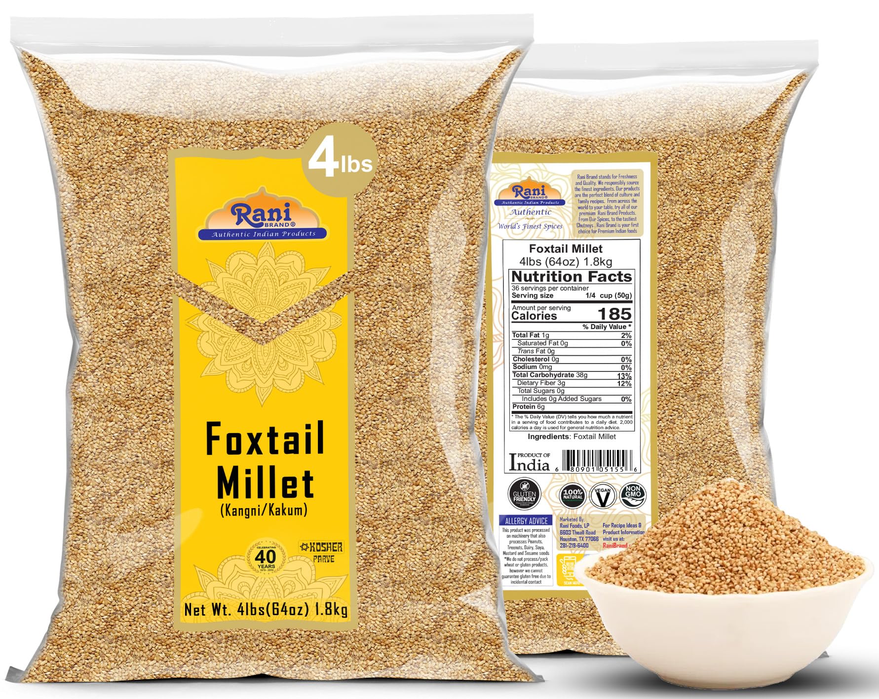 Rani Foxtail Millet Polished (Setaria italica) Ancient Grains 64oz (4lbs) 1.81kg ~ All Natural | Gluten Friendly | NON-GMO | Kosher | Vegan | Indian Origin - Image 7