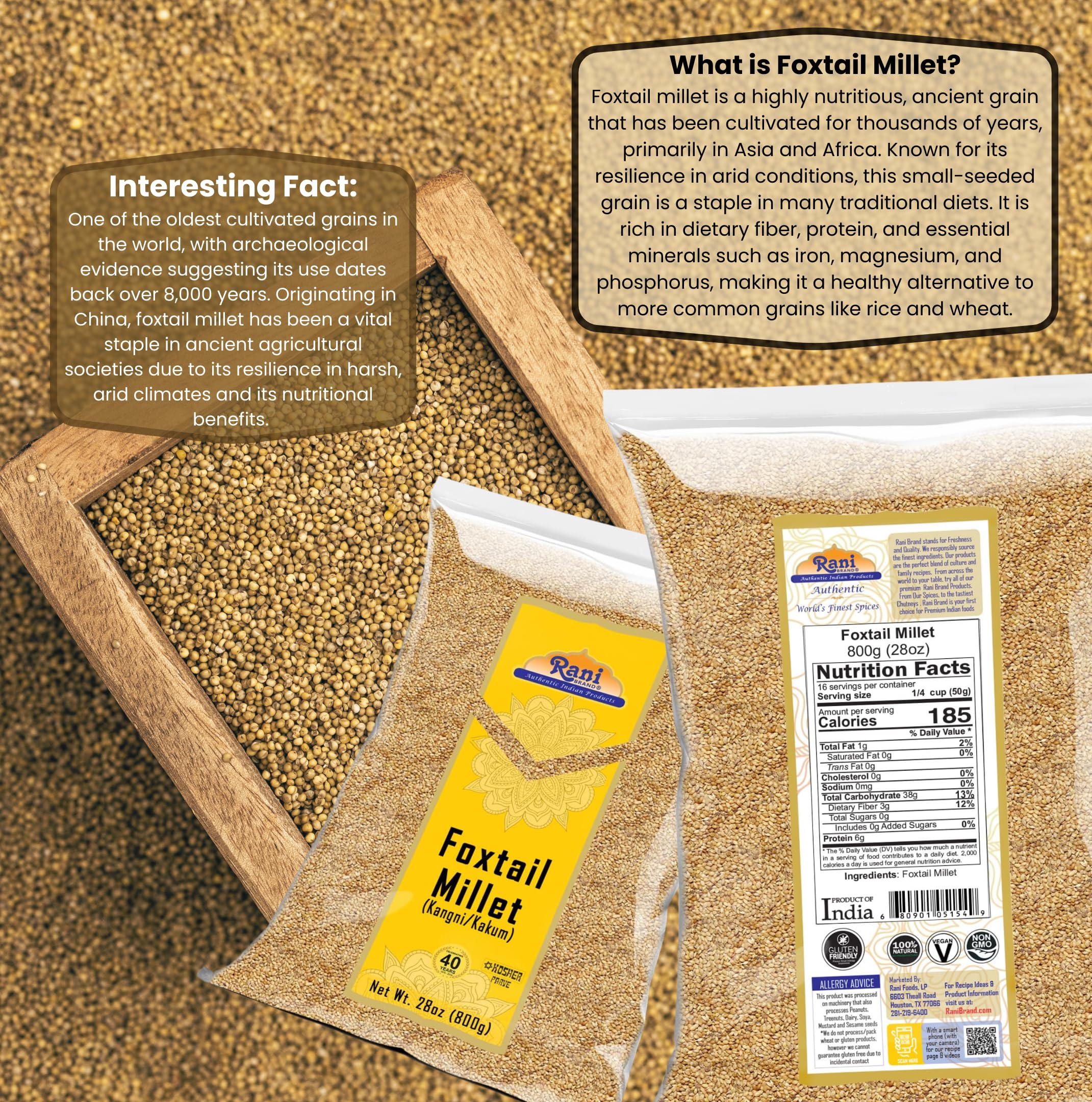Rani Foxtail Millet Polished (Setaria italica) Ancient Grains 800g (28oz) ~ All Natural | Gluten Friendly | NON-GMO | Kosher | Vegan | Indian Origin - Image 3