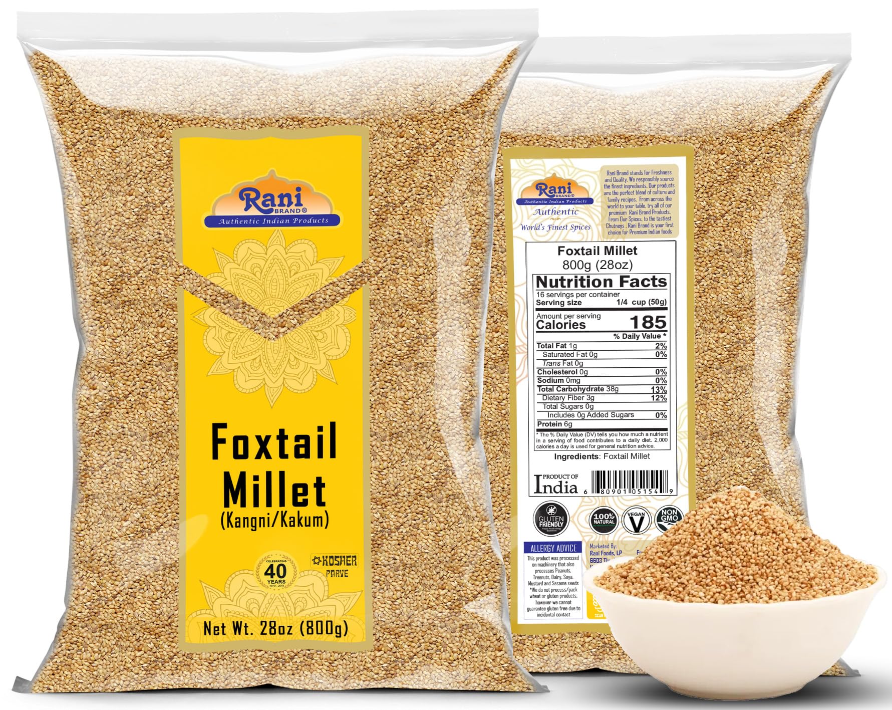 Rani Foxtail Millet Polished (Setaria italica) Ancient Grains 800g (28oz) ~ All Natural | Gluten Friendly | NON-GMO | Kosher | Vegan | Indian Origin - Image 7