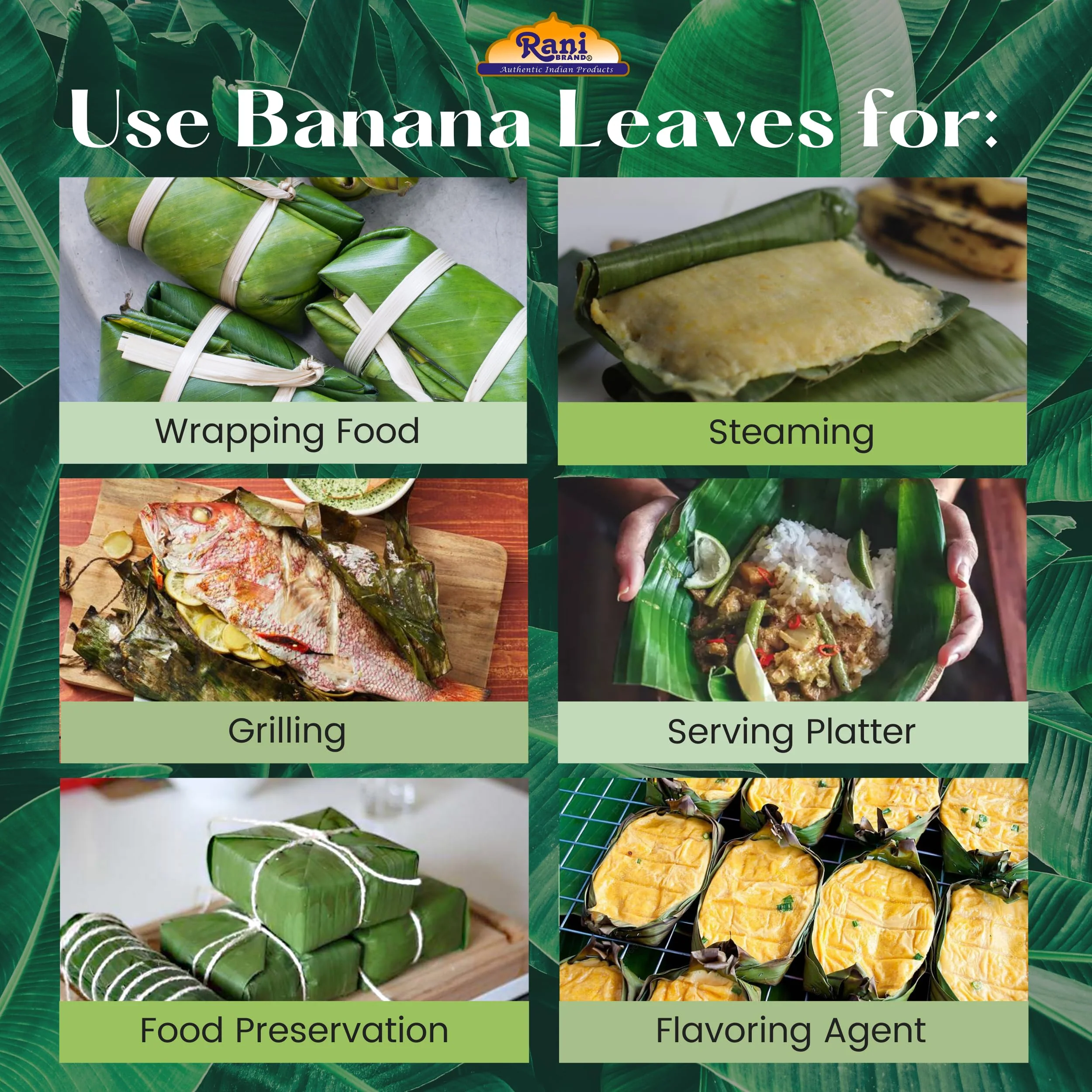 Rani Fresh Banana (Kela) Leaves Approximately 32oz (908g) 2lbs ~ All Natural | Vegan | Gluten Friendly | NON-GMO | Product of USA - Image 2