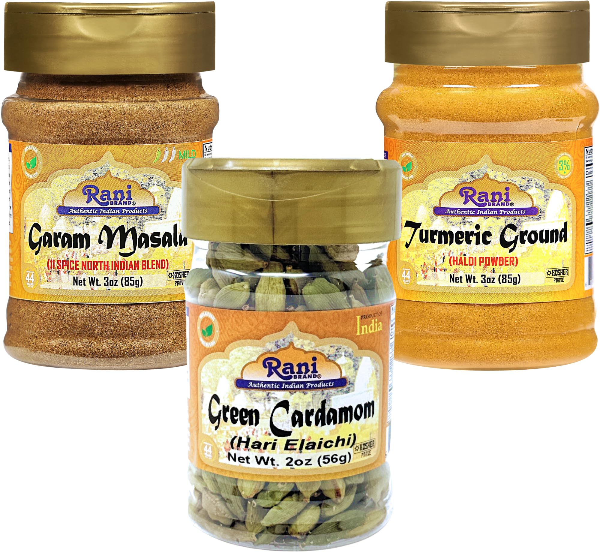 Rani Garam Masala 3oz (85g), Green Cardamom Pods 2oz (56g),Turmeric Powder 3oz (85g) PET Jar Combo Pack of 3 ~ All Natural | 100% Pure, Salt Free | Vegan | Gluten Friendly | NON-GMO | Indian Origin - Image 2