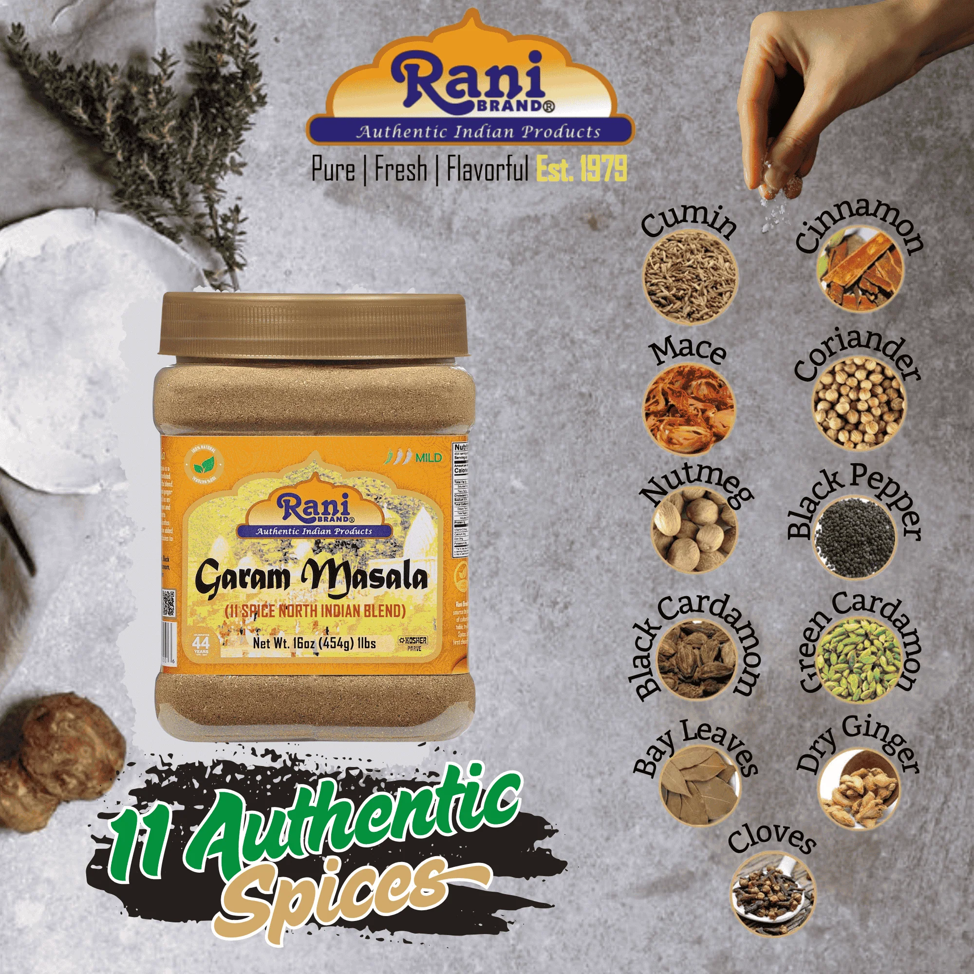 Rani Garam Masala Indian 11-Spice Blend 16oz  (1lb) 454g PET Jar ~ All Natural, Salt-Free | Vegan | No Colors | Gluten Friendly | Kosher | NON-GMO - Image 2