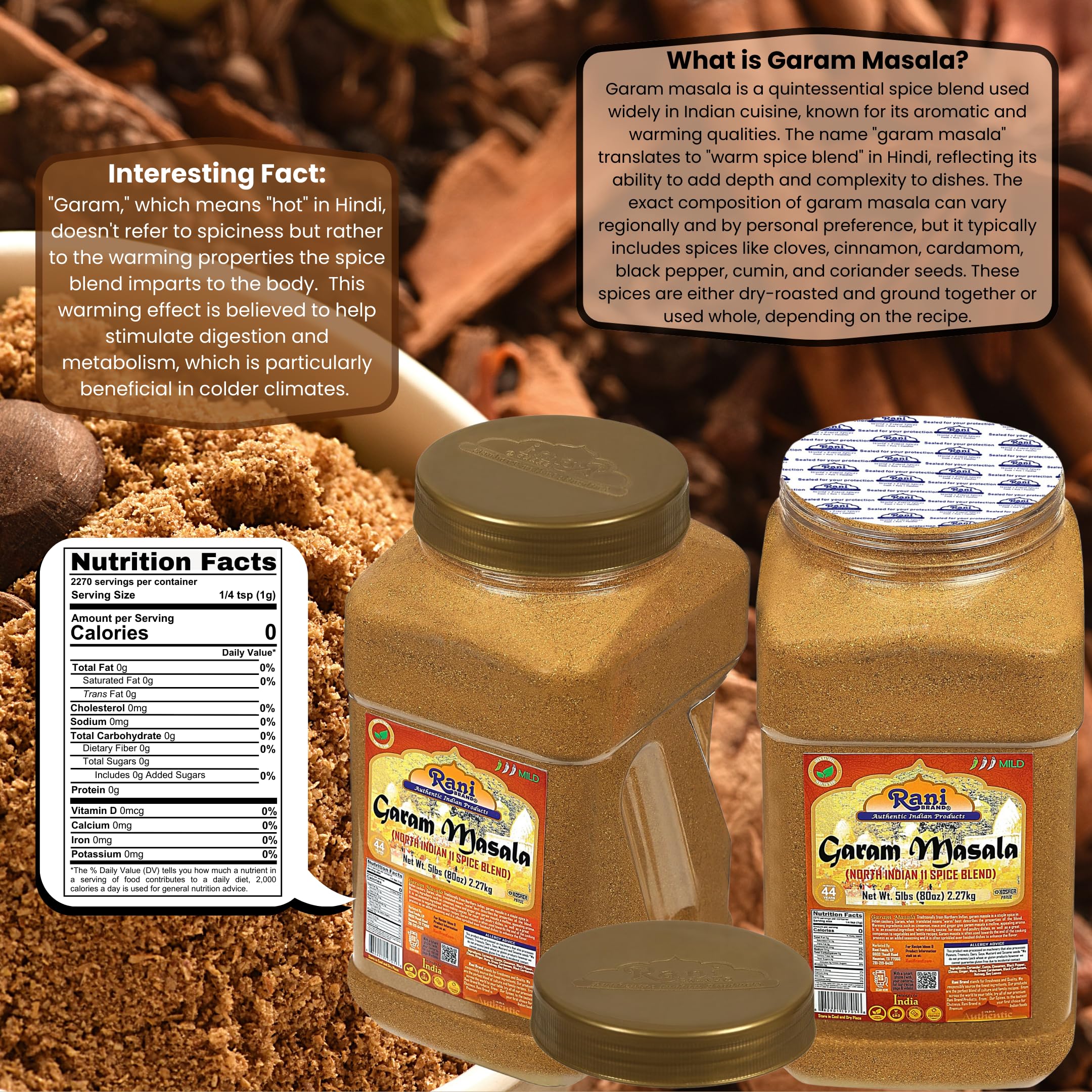 Rani Garam Masala Indian 11-Spice Blend 80oz (5lbs) 2.27kg PET Jar ~ All Natural, Salt-Free | Vegan | No Colors | Gluten Friendly | Kosher | NON-GMO - Image 4