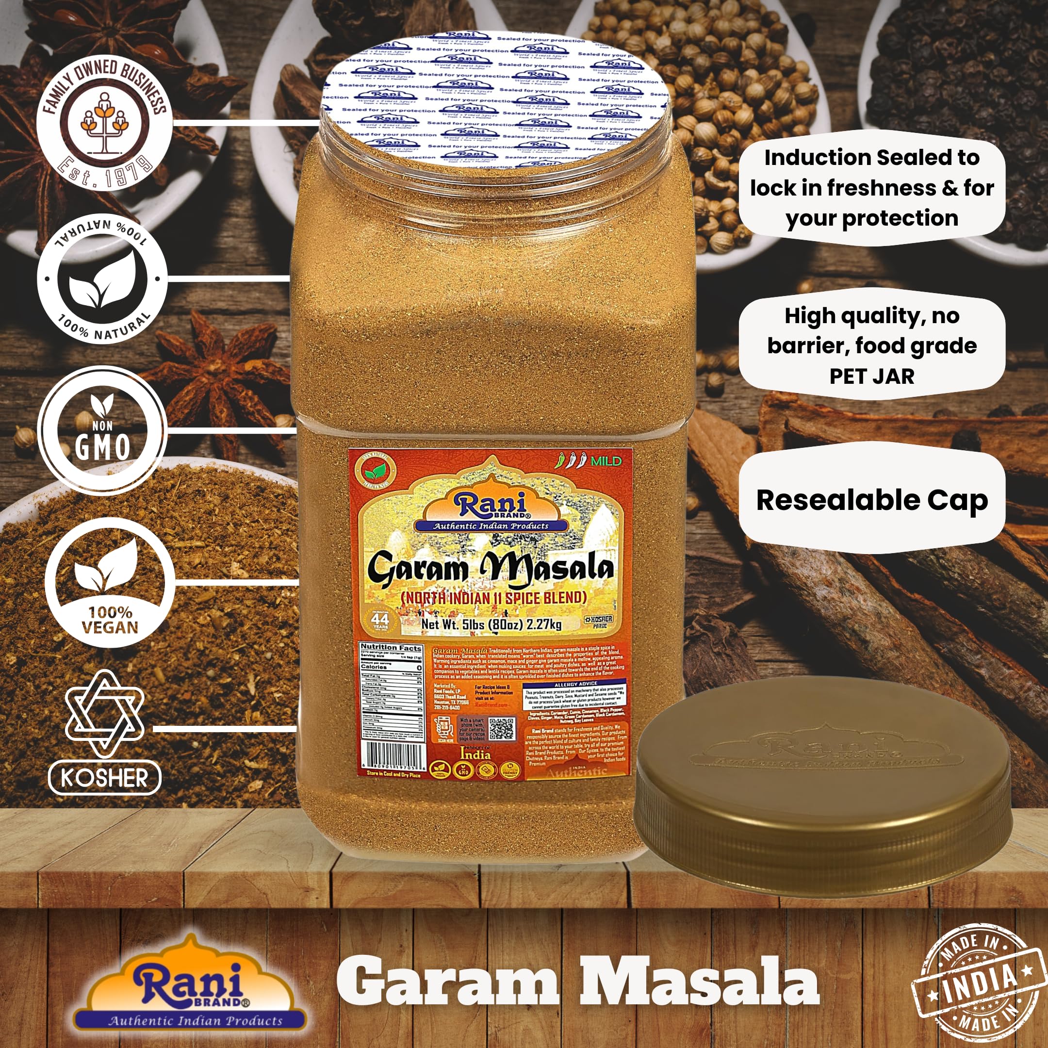 Rani Garam Masala Indian 11-Spice Blend 80oz (5lbs) 2.27kg PET Jar ~ All Natural, Salt-Free | Vegan | No Colors | Gluten Friendly | Kosher | NON-GMO - Image 5