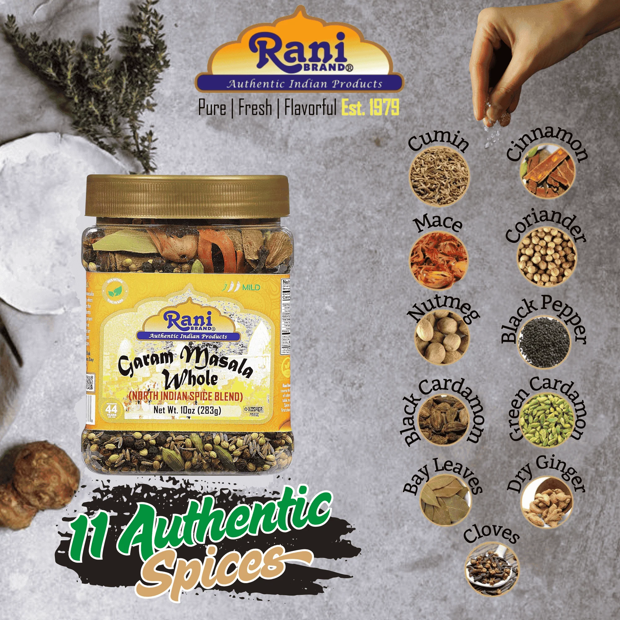 Rani Garam Masala Indian 11 Whole Spices Blend 10oz (283g) PET Jar ~ All Natural, Salt-Free | Vegan | No Colors | Gluten Friendly | NON-GMO | Kosher | Indian Origin - Image 2