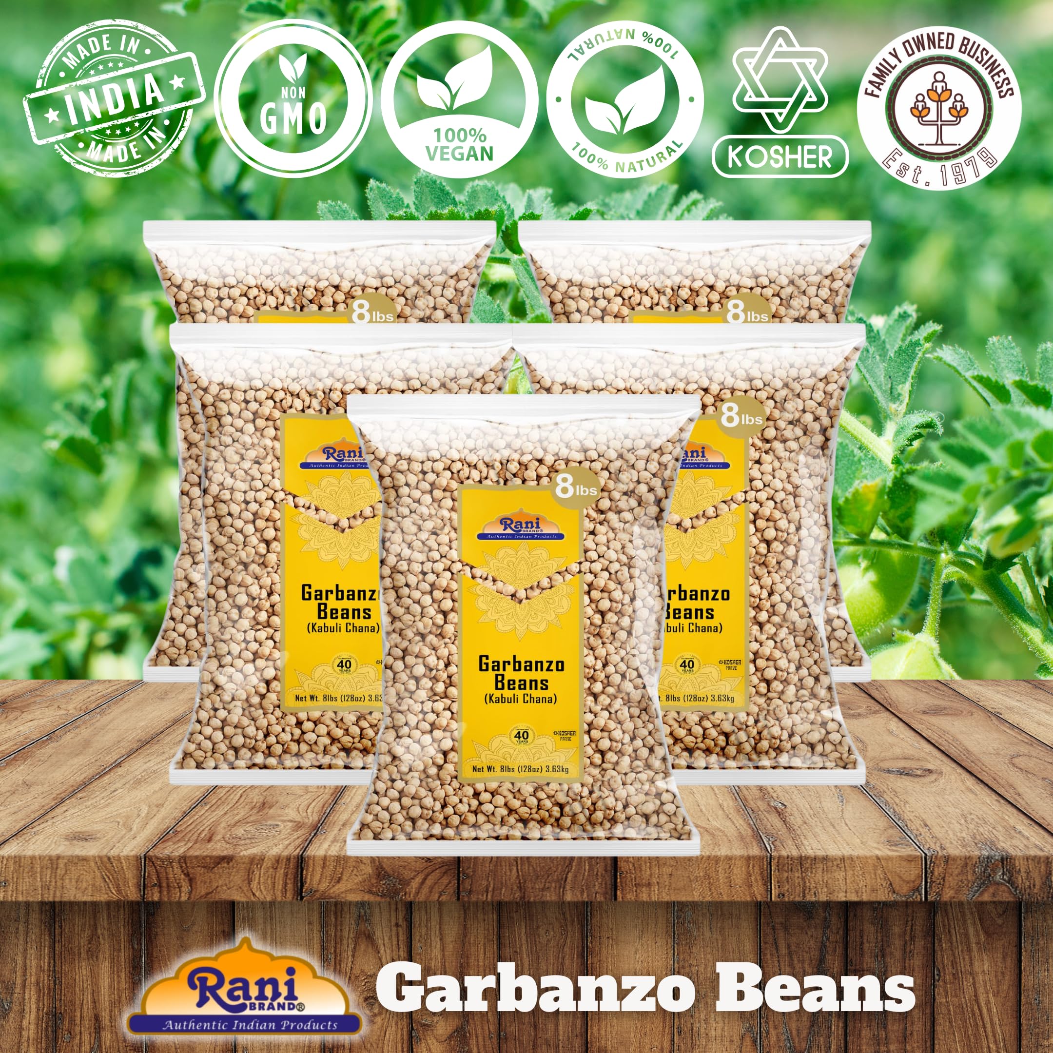 Rani Garbanzo Beans (Kabuli Chana) 8lbs ~ Pack of 5 ~ (40lbs Total!) All Natural | Vegan | Gluten Friendly | NON-GMO | Kosher | Indian Origin - Image 4