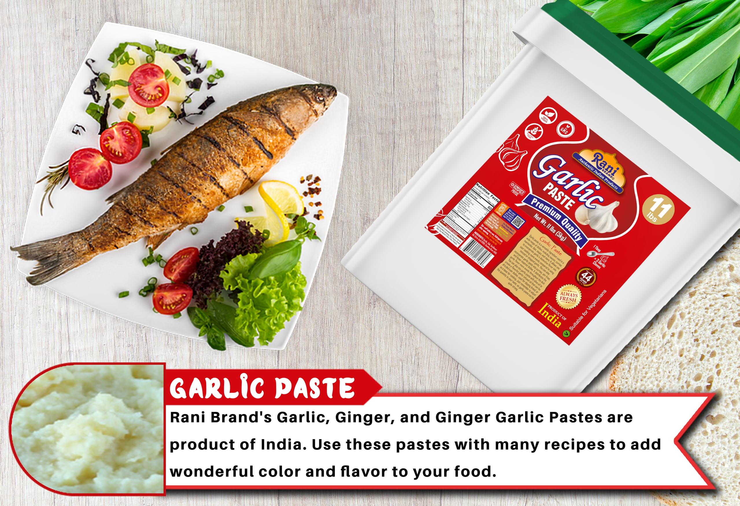 Rani Garlic Cooking Paste 176oz (11lbs) 5kg Bulk ~ Vegan | Gluten Free | NON-GMO | Kosher | No Colors | Indian Origin - Image 3