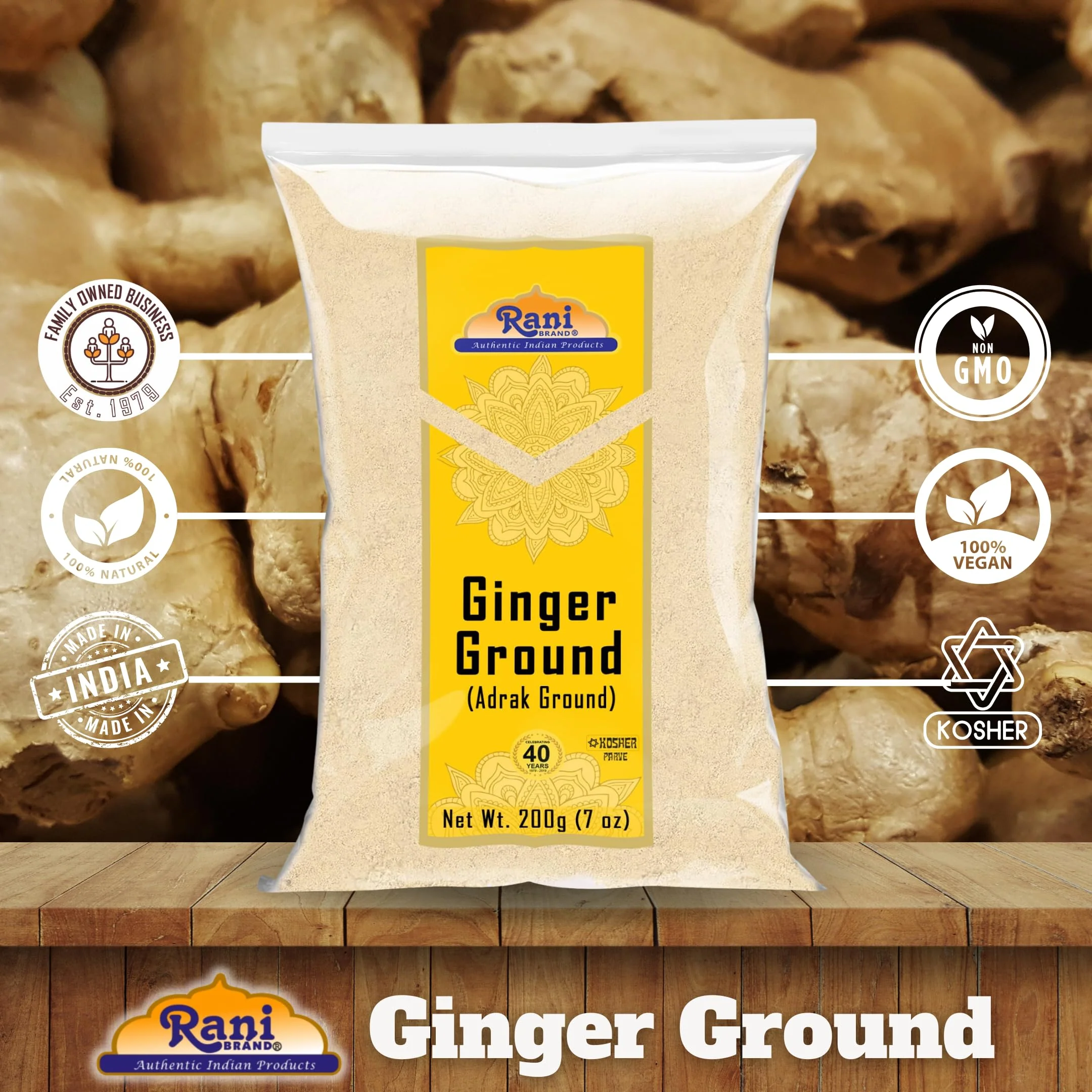 Rani Ginger (Adarak) Powder Ground, Spice 7oz (200g) ~ Natural | Vegan | Gluten Friendly | NON-GMO | Kosher | Indian Origin - Image 4