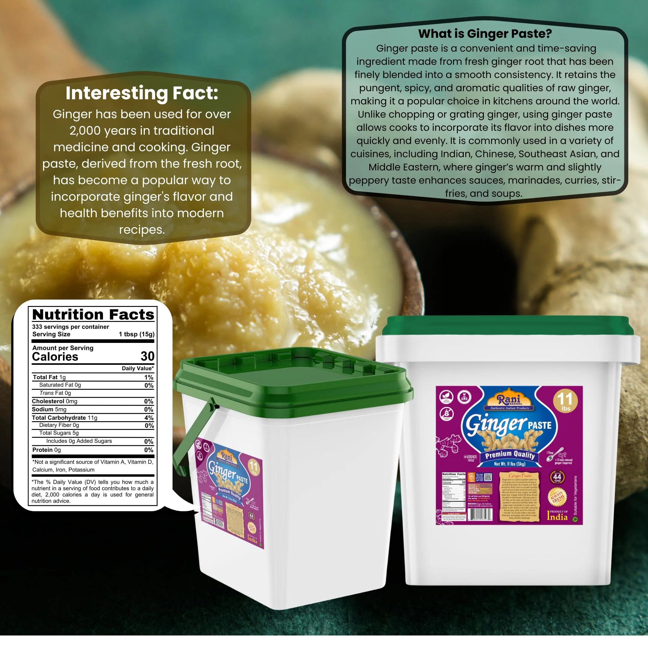 Rani Ginger Cooking Paste 176oz (11lbs) 5kg Bulk ~ Vegan | Gluten Free | NON-GMO | Kosher | No Colors | Indian Origin - Image 3