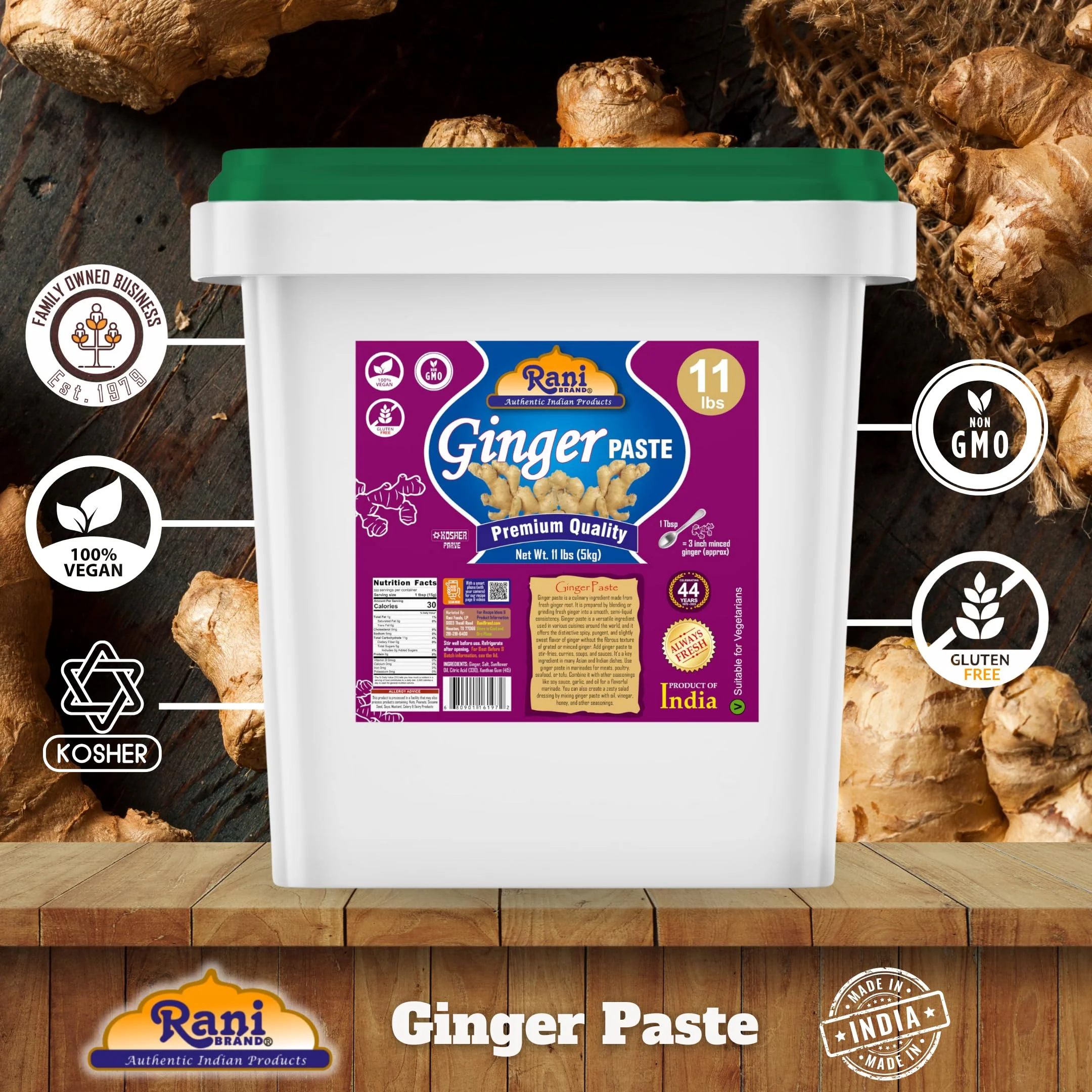 Rani Ginger Cooking Paste 176oz (11lbs) 5kg Bulk ~ Vegan | Gluten Free | NON-GMO | Kosher | No Colors | Indian Origin - Image 4
