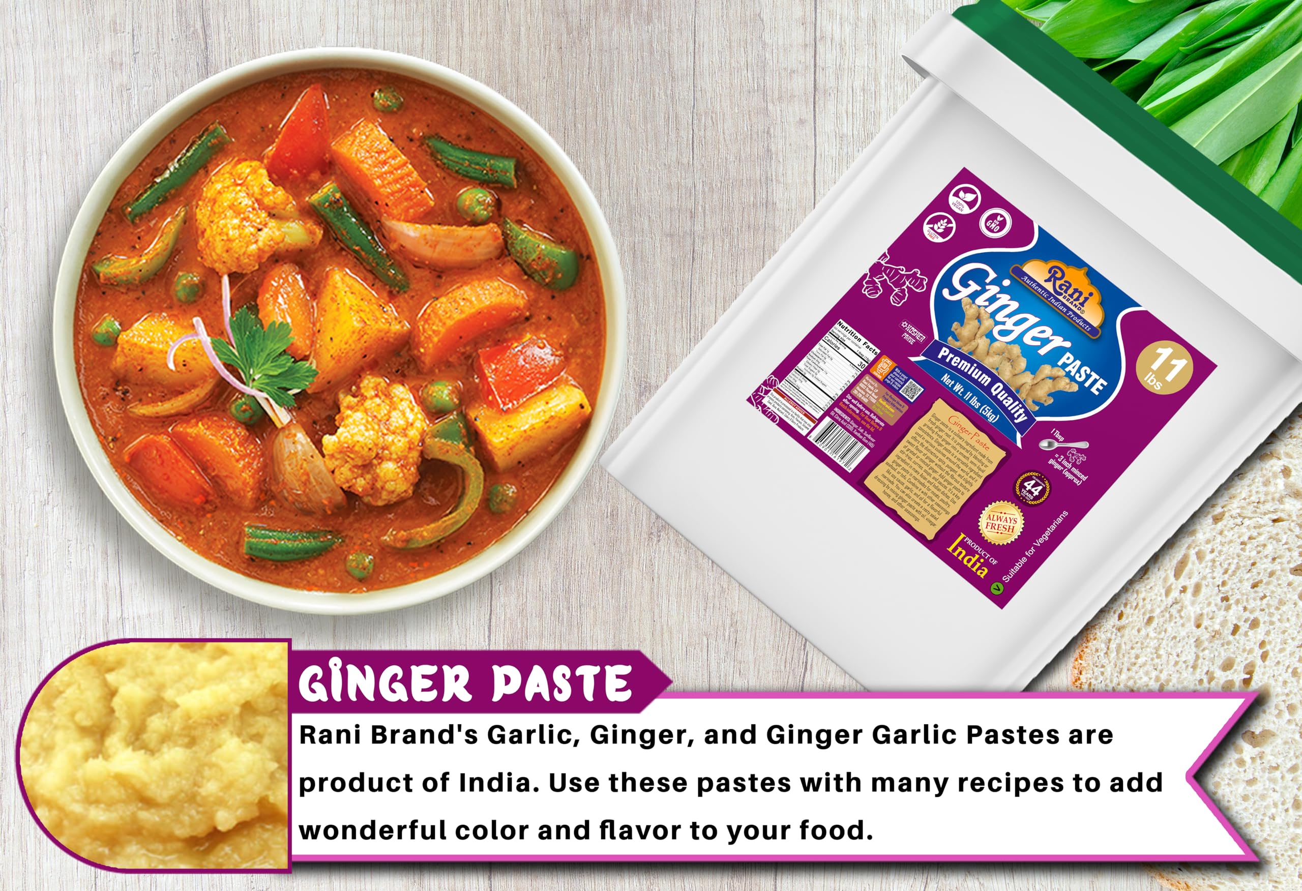 Rani Ginger Cooking Paste 176oz (11lbs) 5kg Bulk ~ Vegan | Gluten Free | NON-GMO | Kosher | No Colors | Indian Origin - Image 6