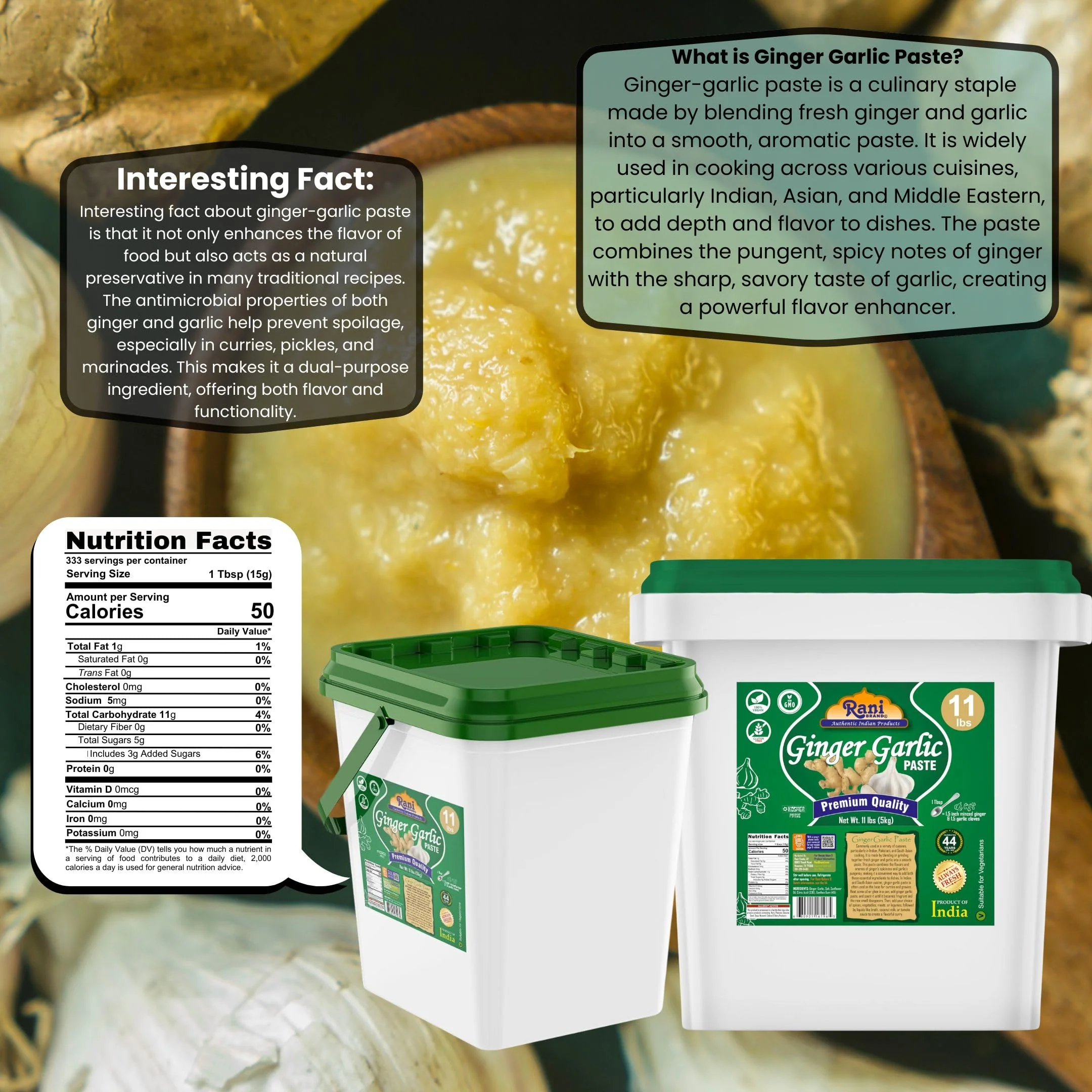 Rani Ginger Garlic Cooking Paste 176oz (11lbs) 5kg Bulk ~ Vegan | Gluten Free | NON-GMO | Kosher | No Colors | Indian Origin - Image 3