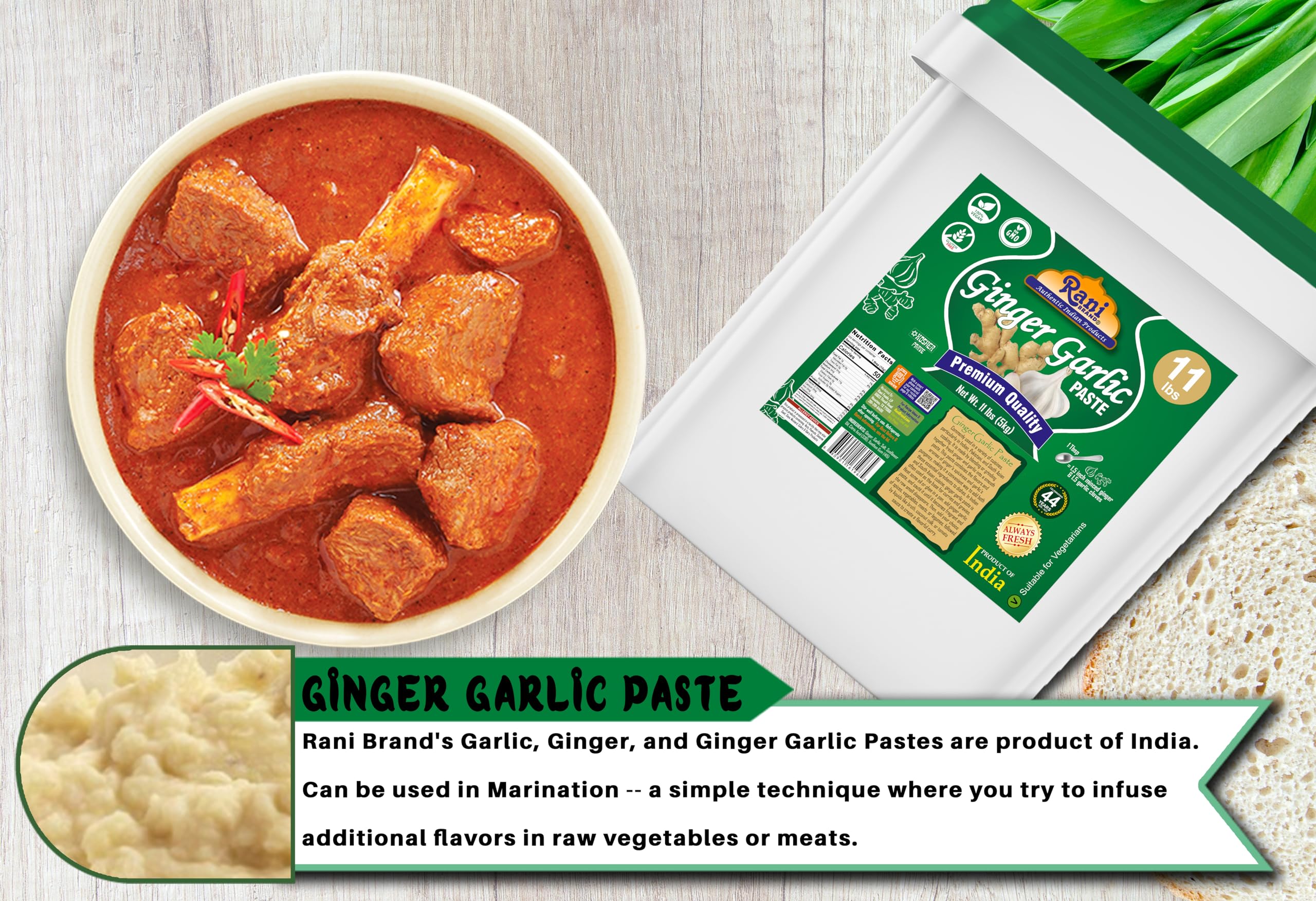 Rani Ginger Garlic Cooking Paste 176oz (11lbs) 5kg Bulk ~ Vegan | Gluten Free | NON-GMO | Kosher | No Colors | Indian Origin - Image 6