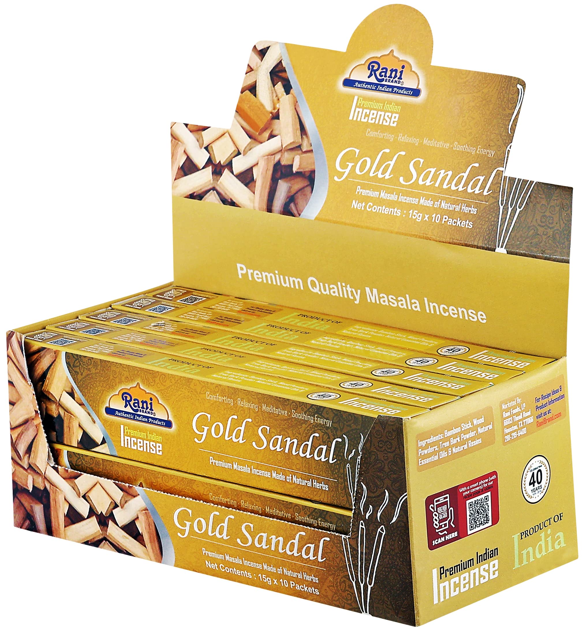 Rani Gold Sandal Incense (Premium Masala Incense Made of Natural Herbs) 15g x 10 Packets ~ Total of 100 Incense sticks | For Puja Purposes | Indian Origin - Image 3