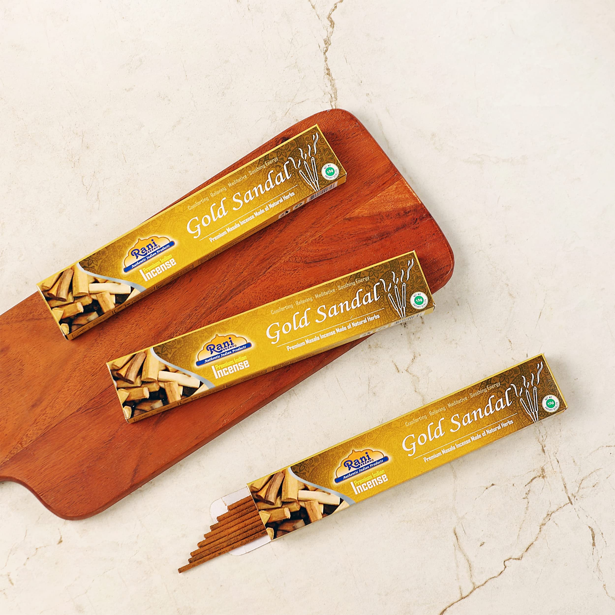 Rani Gold Sandal Incense (Premium Masala Incense Made of Natural Herbs) 15g x 10 Packets ~ Total of 100 Incense sticks | For Puja Purposes | Indian Origin - Image 5