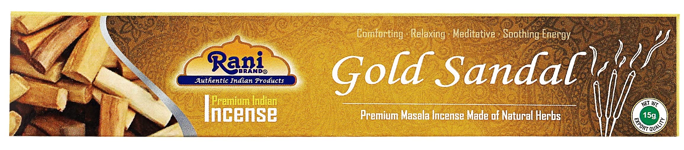 Rani Gold Sandal Incense (Premium Masala Incense Made of Natural Herbs) 15g x 10 Packets ~ Total of 100 Incense sticks | For Puja Purposes | Indian Origin - Image 7