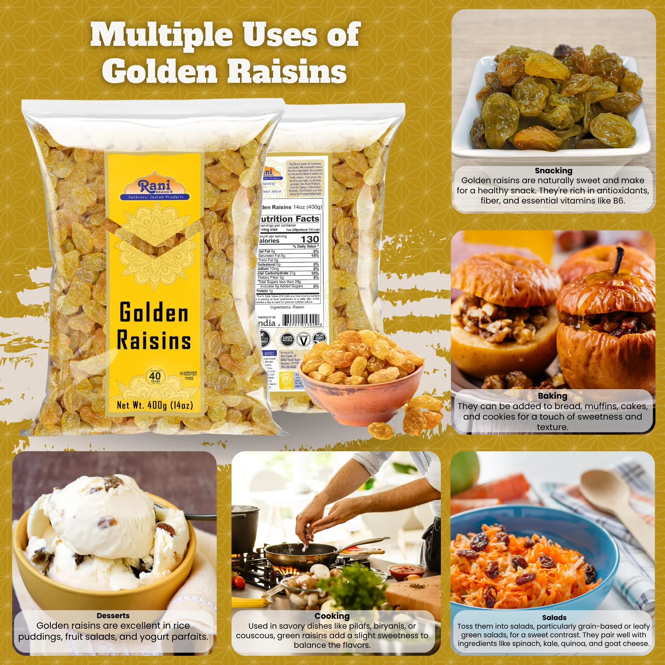 Rani Golden Raisins 14oz (400g) ~ All Natural | Gluten Friendly | NON-GMO | Kosher | Vegan | Product of USA - Image 2